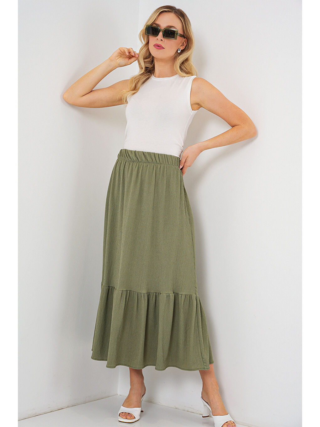 1886 Uzun Örme Etek - Haki-1