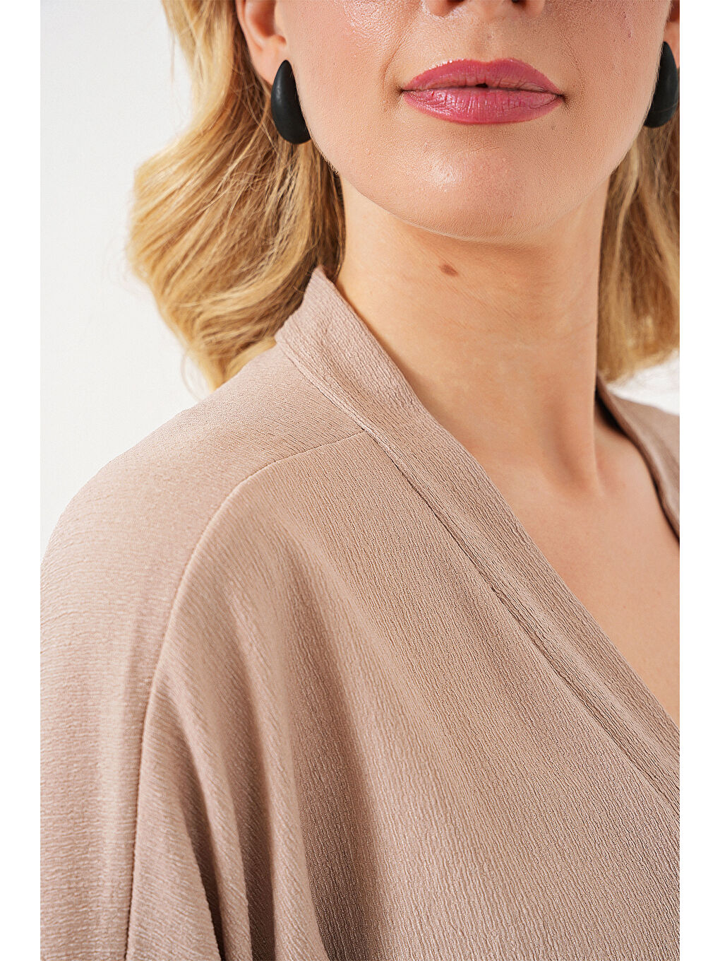 5862 Örme Kimono - Bej-4