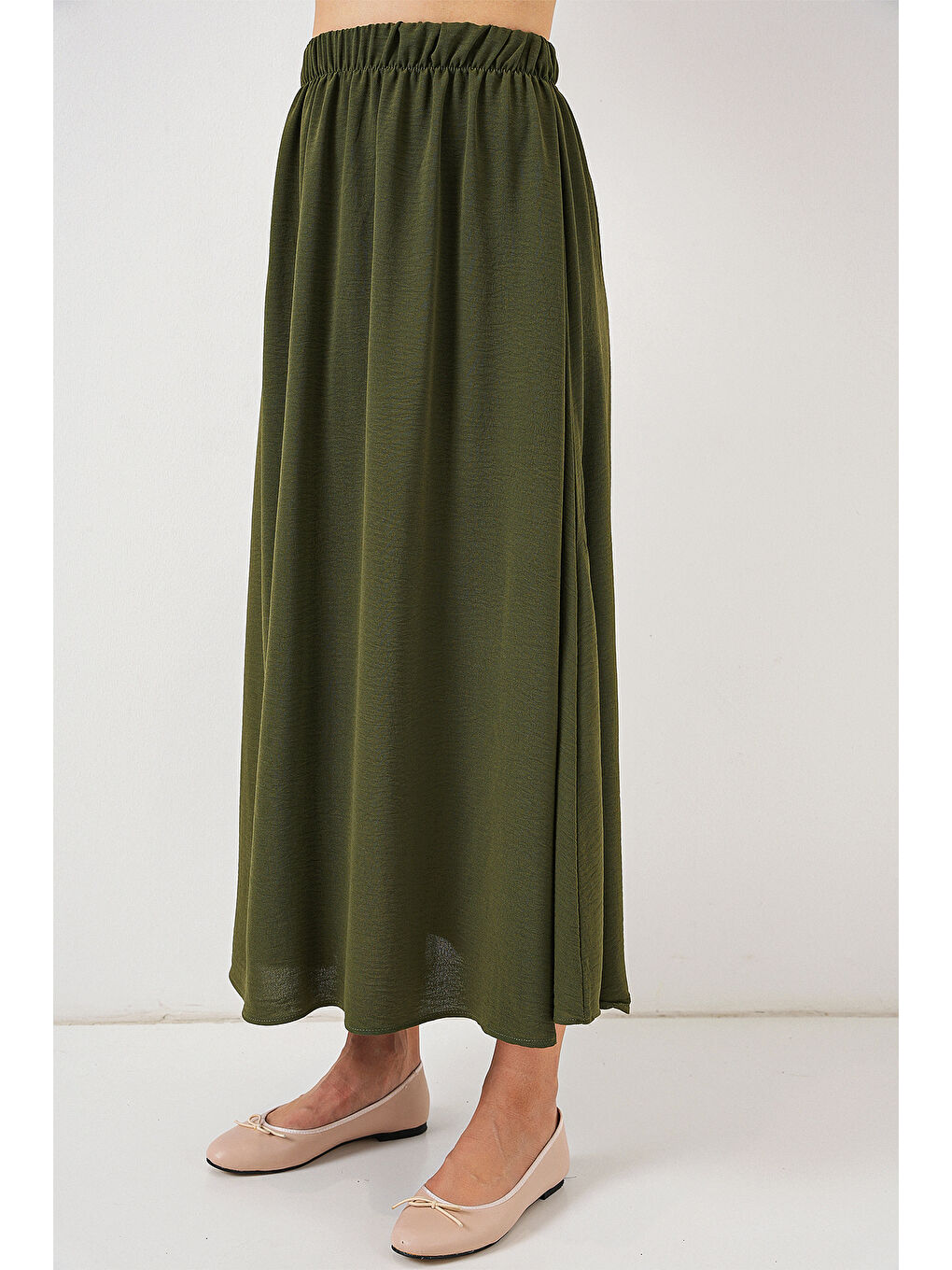 Kadın Uzun Ayrobin Etek 8050 - Haki-3