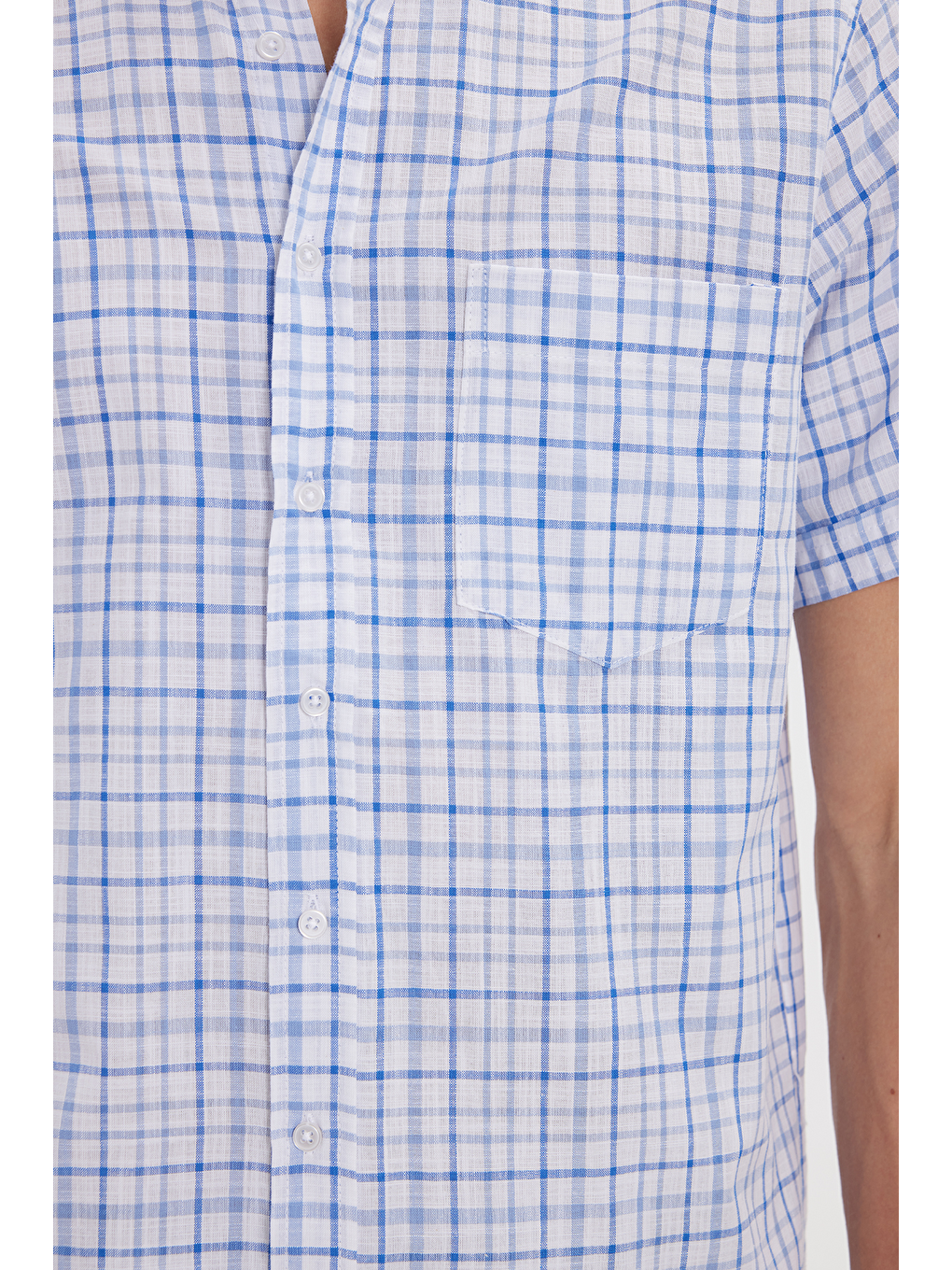 Karışık Erkek Regular Fit Klasik Kesim Oversize %100 Pamuk Keten Doku Tek Cep Kareli Düğmeli Yaka Gömlek-4
