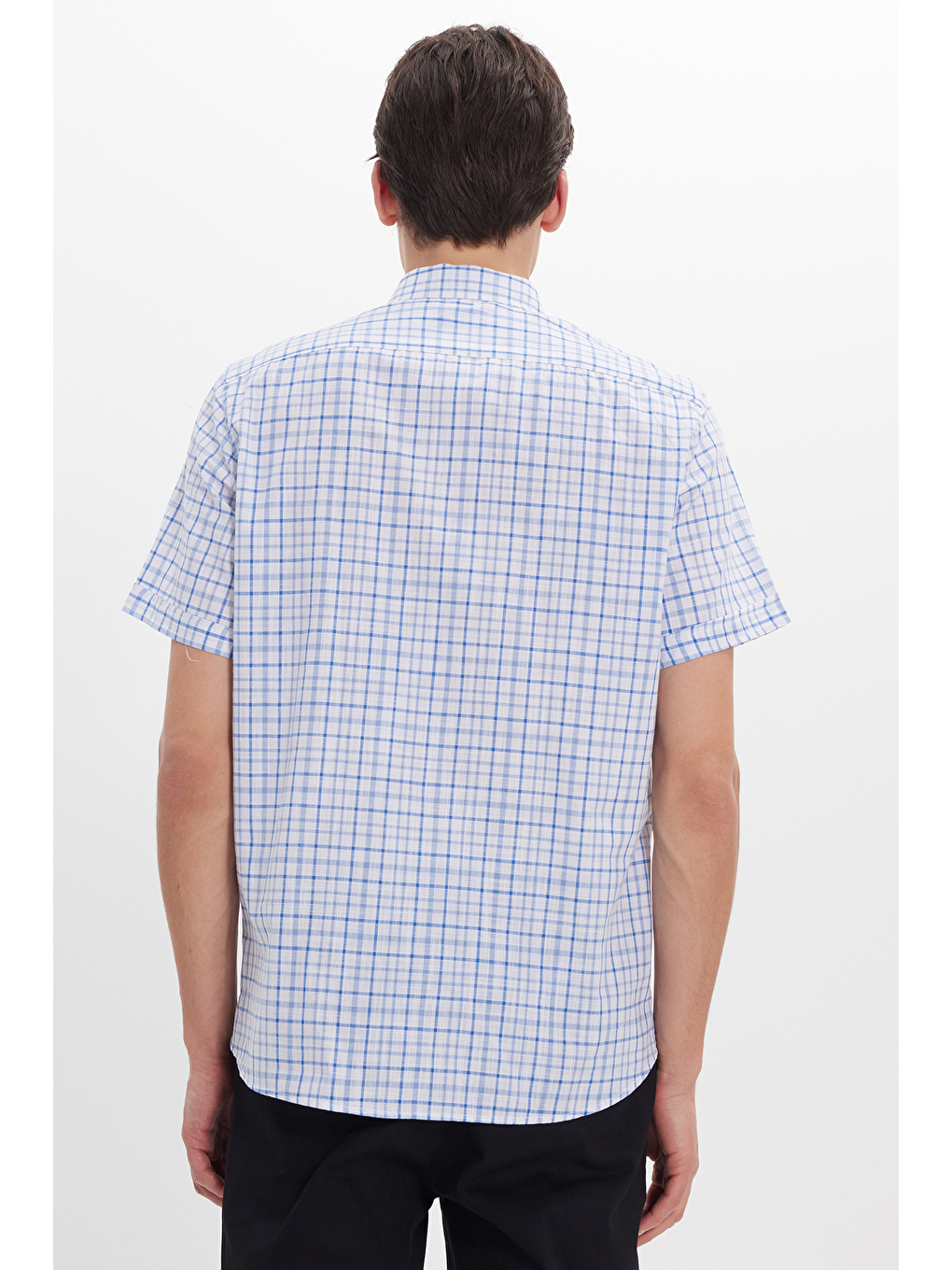 Karışık Erkek Regular Fit Klasik Kesim Oversize %100 Pamuk Keten Doku Tek Cep Kareli Düğmeli Yaka Gömlek-5