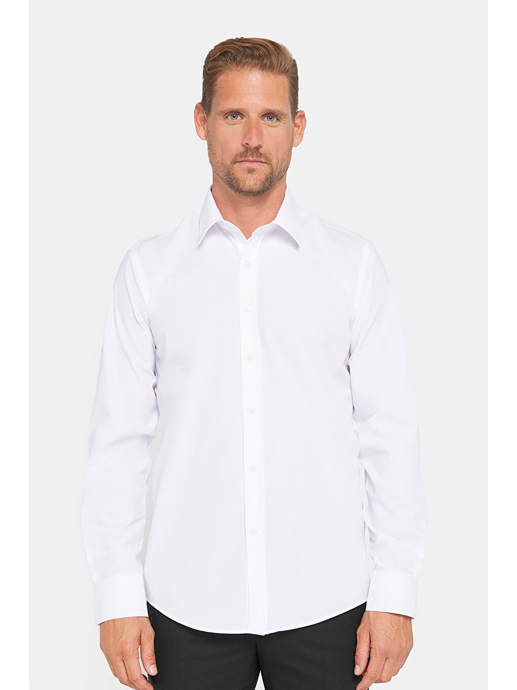 Modern Slim Fit Uzun Kollu Pamuklu Kolay Ütü Erkek Beyaz Gömlek-1