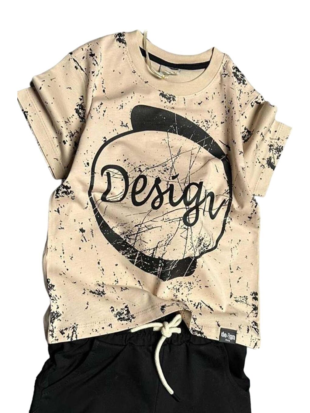 Erkek Çocuk Daire ve Design Baskılı Kısa Kol Siyah Şortlu Takım-1