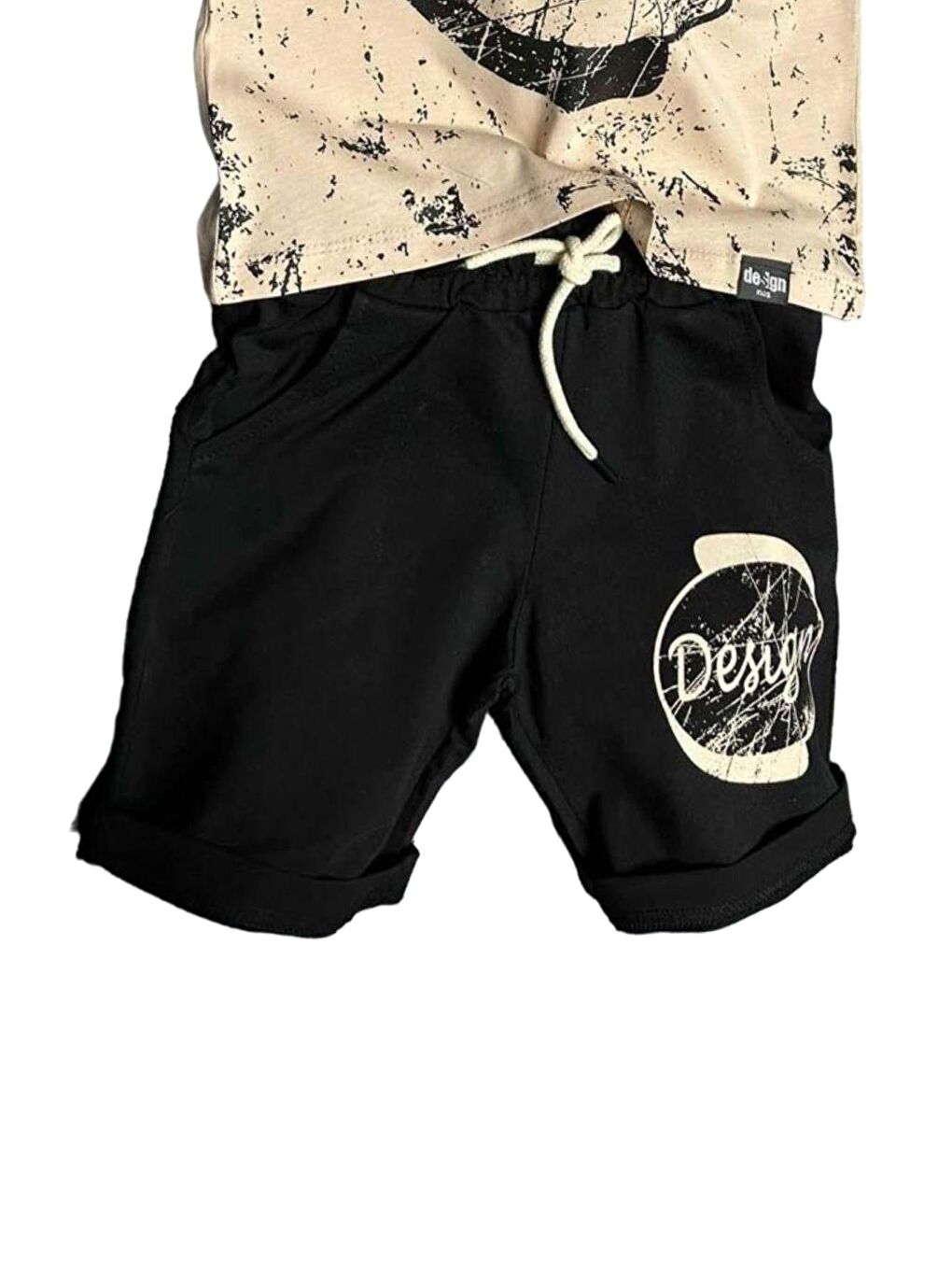 Erkek Çocuk Daire ve Design Baskılı Kısa Kol Siyah Şortlu Takım-2