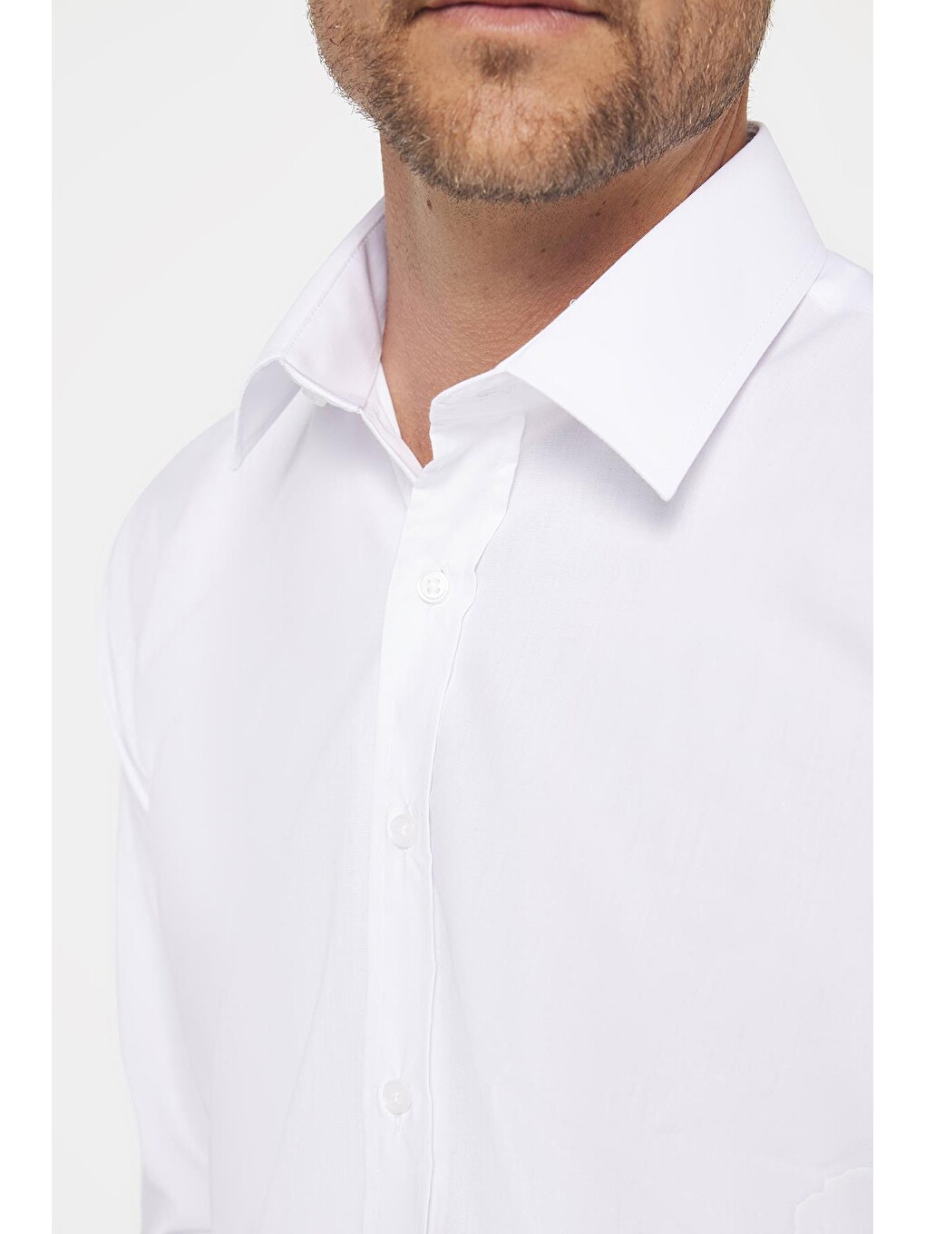 Modern Slim Fit Uzun Kollu Pamuklu Kolay Ütü Erkek Beyaz Gömlek-3