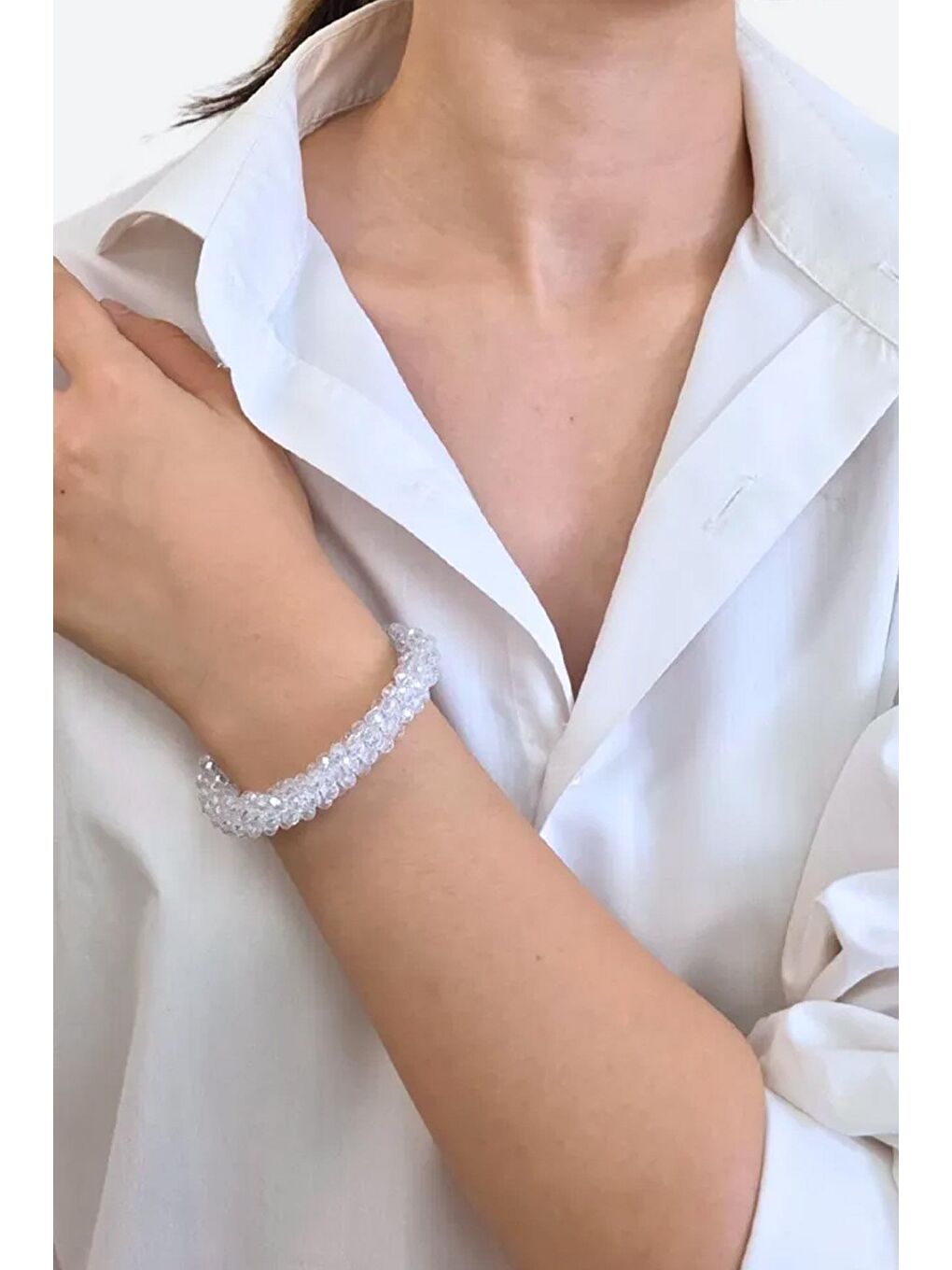 Beyaz Kristal Taşlı Lastikli Saç Tokası-1