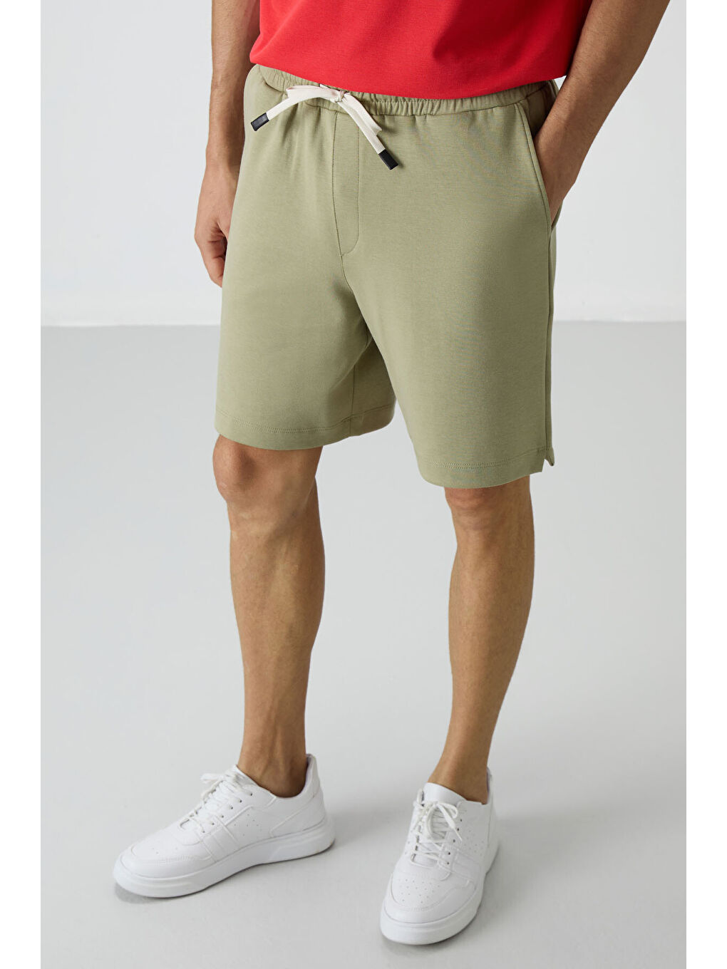 Yeşil Açık Çağla Pamuklu Kalın Yumuşak Dokulu Comfort Fit Basic Erkek Şort - 81274