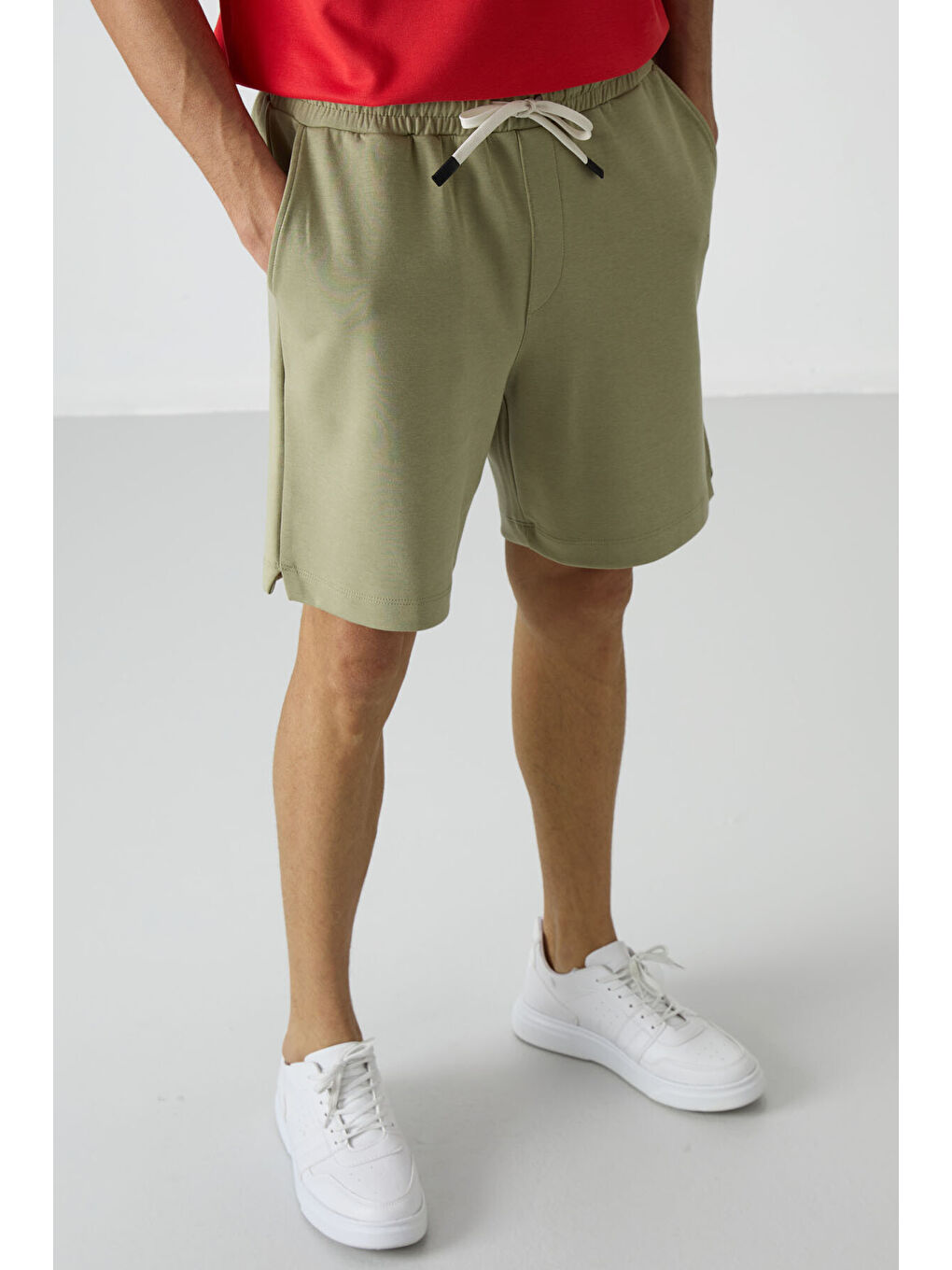 Yeşil Açık Çağla Pamuklu Kalın Yumuşak Dokulu Comfort Fit Basic Erkek Şort - 81274-2