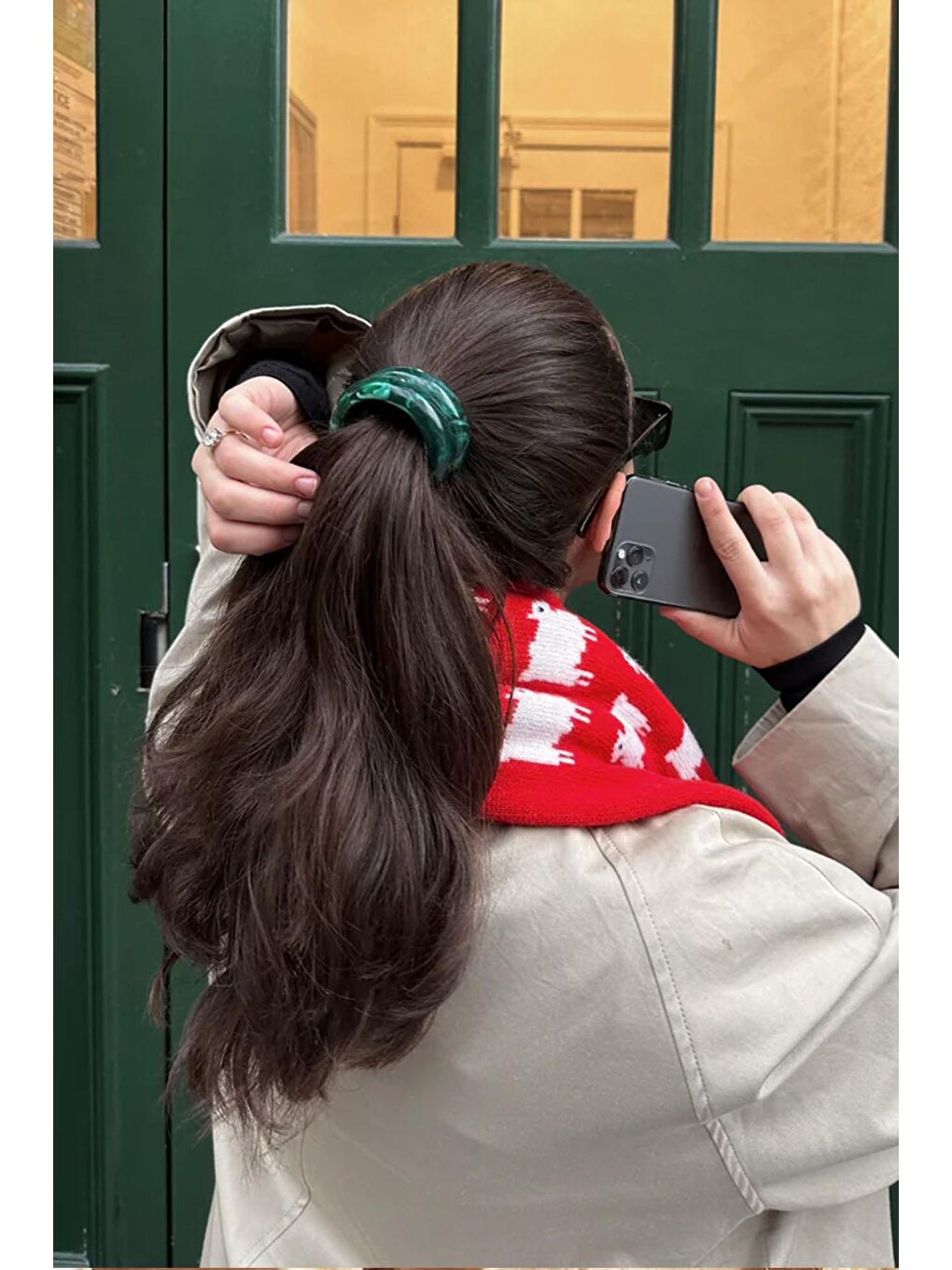 Yeşil Akrilik Petit Lastikli Atkuyruğu Tokası-1