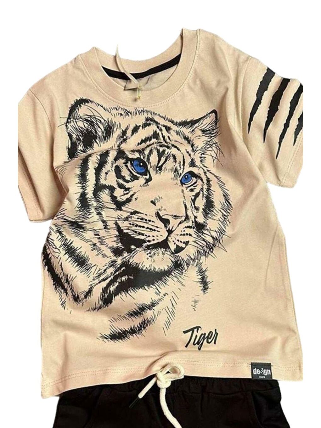 Ekru Erkek Çocuk Tiger Baskılı Krem Tişört Şortlu Takım-1