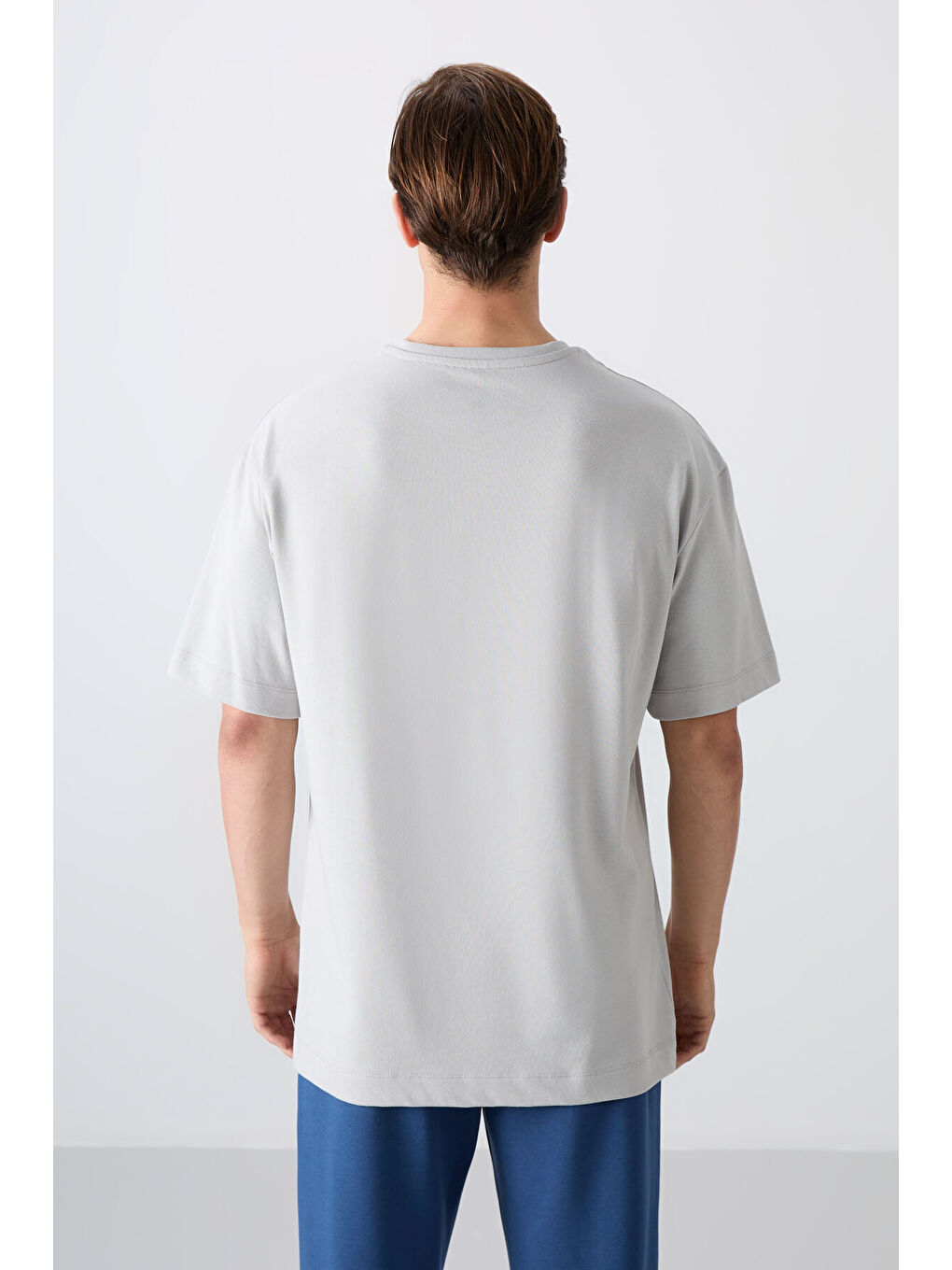 Bej Taş Pamuklu Kalın Yumuşak Dokulu Oversize Fit Baskılı Erkek Tişört - 88334-4