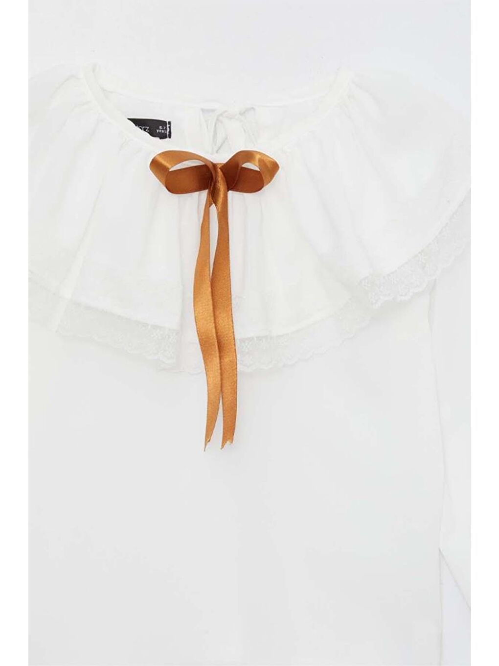 Beyaz Kız Çocuk Üstü Volanlı Dantel İşlemeli Fırfırlı Taba Etekli Takım