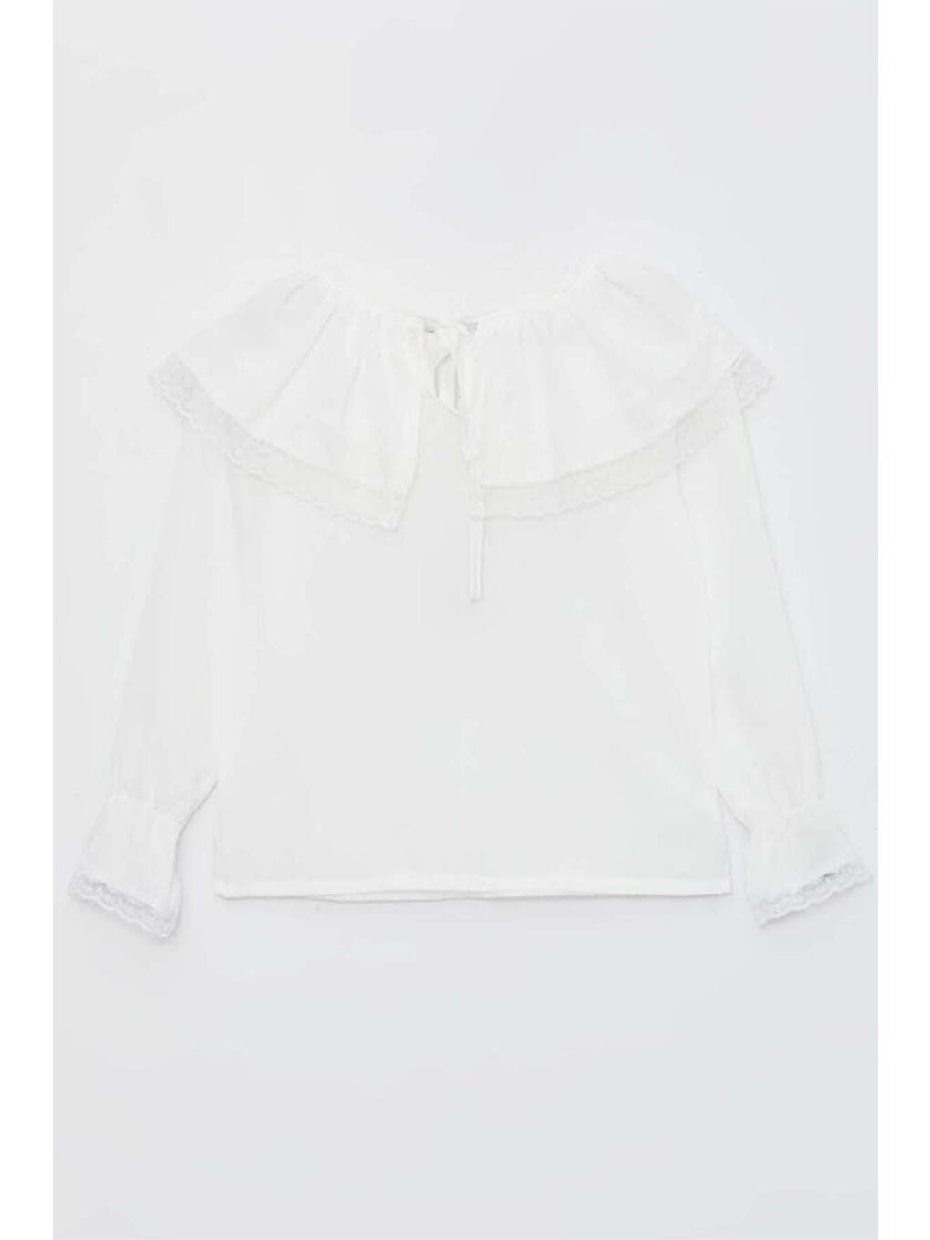 Beyaz Kız Çocuk Üstü Volanlı Dantel İşlemeli Fırfırlı Taba Etekli Takım-1