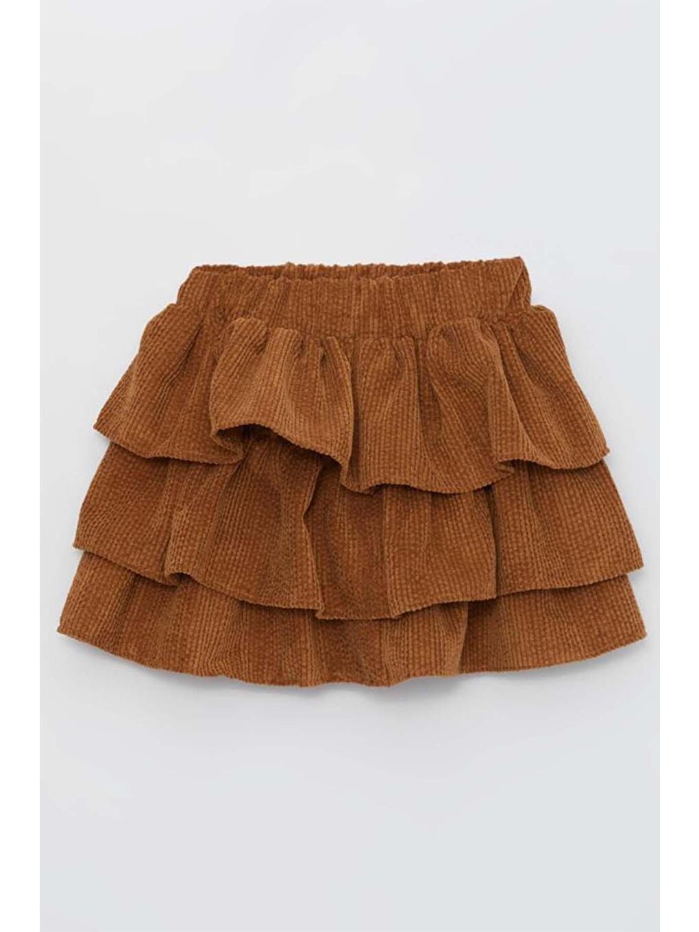 Beyaz Kız Çocuk Üstü Volanlı Dantel İşlemeli Fırfırlı Taba Etekli Takım-2