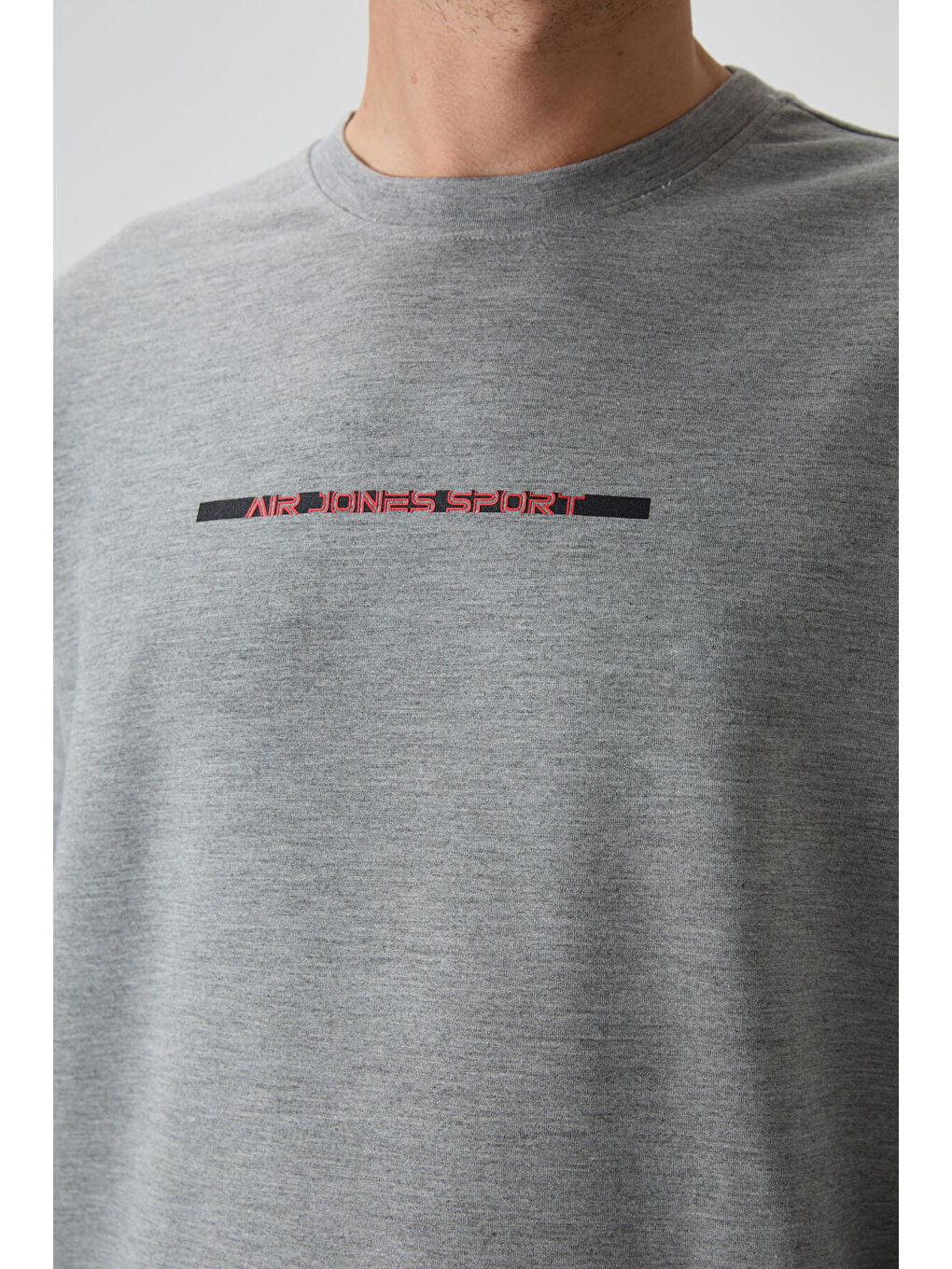 Gri Melanj Pamuklu Kalın Yumuşak Dokulu Comfort Fit Baskılı Erkek Eşofman Takım - 85239-1