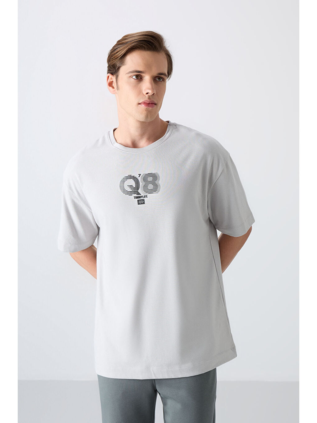 Bej Taş Pamuklu Kalın Yumuşak Dokulu Oversize Fit Baskılı Erkek Tişört - 88333