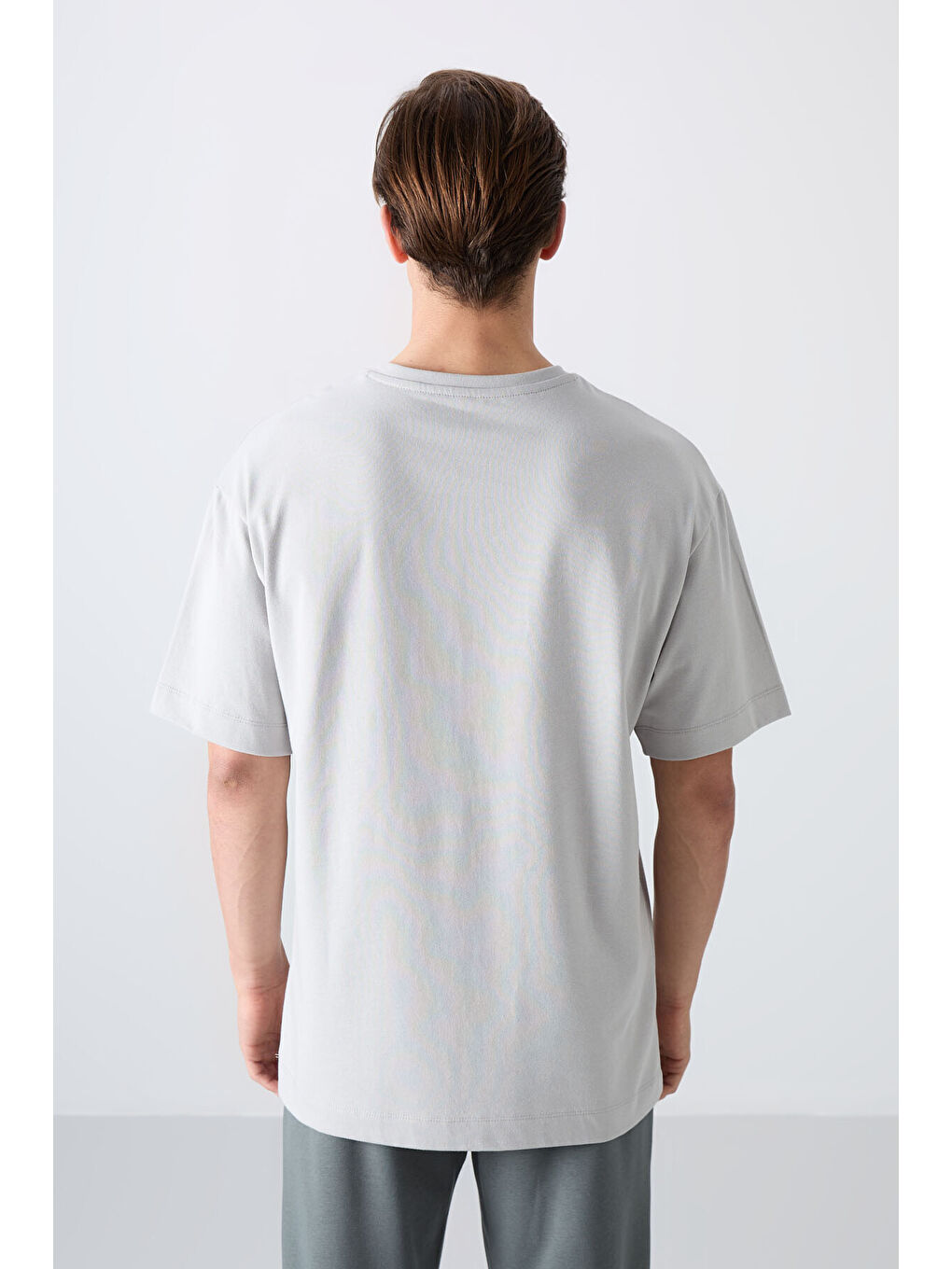 Bej Taş Pamuklu Kalın Yumuşak Dokulu Oversize Fit Baskılı Erkek Tişört - 88333-4