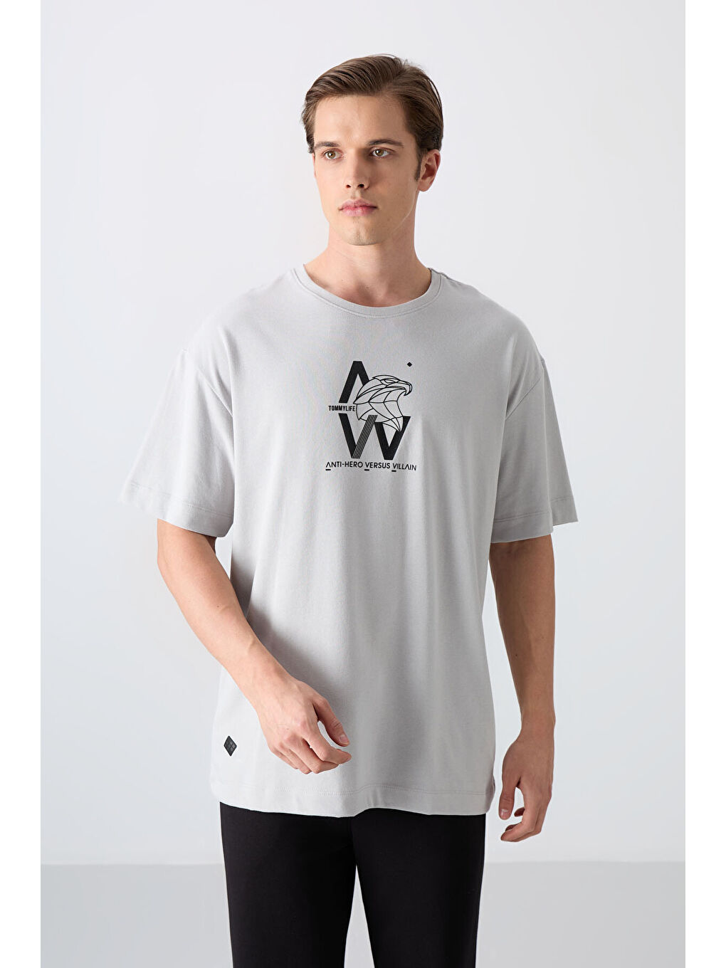 Bej Taş Pamuklu Kalın Yumuşak Dokulu Oversize Fit Baskılı Erkek Tişört - 88332