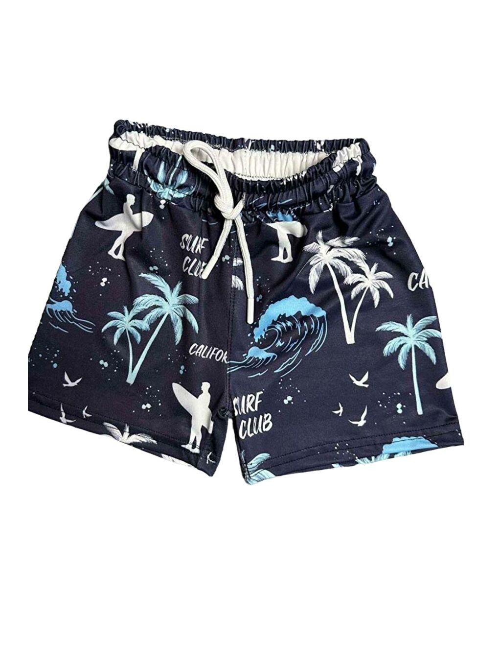Erkek Çocuk Palmiye Baskılı Renkli Lacivert Mikro Deniz Şortu