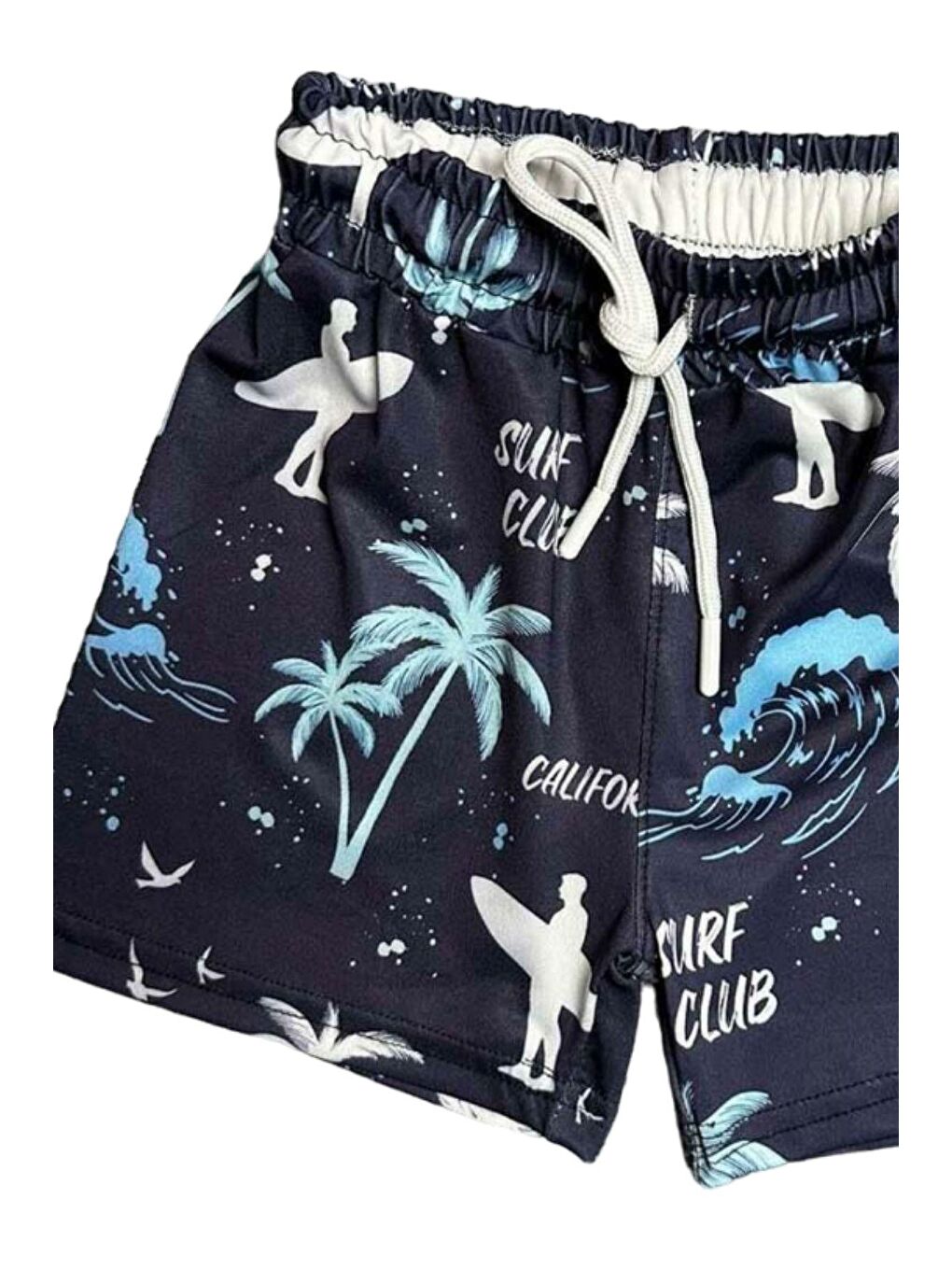 Erkek Çocuk Palmiye Baskılı Renkli Lacivert Mikro Deniz Şortu-1