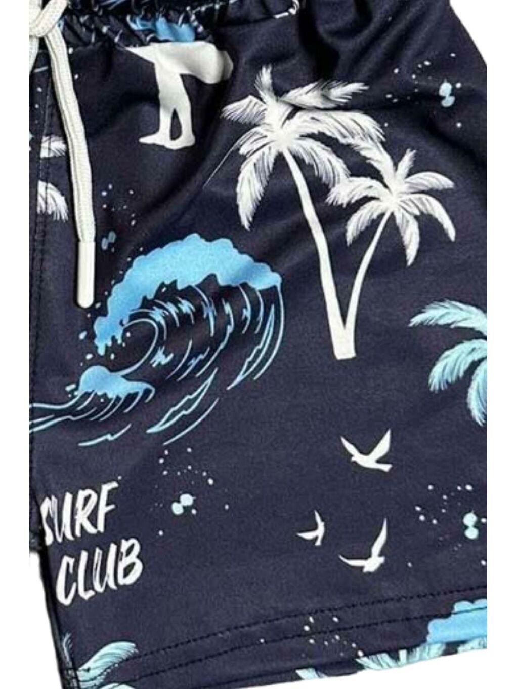 Erkek Çocuk Palmiye Baskılı Renkli Lacivert Mikro Deniz Şortu-2