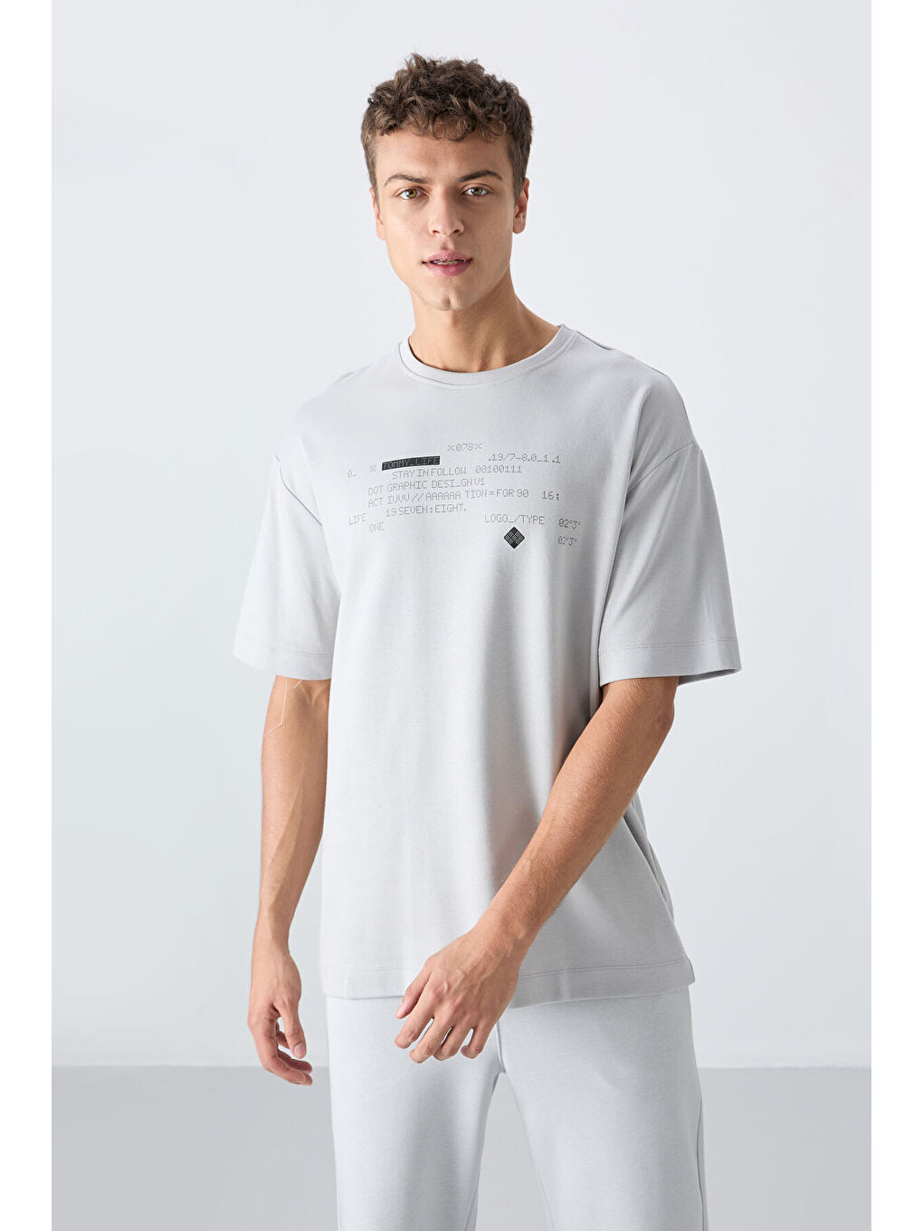 Bej Taş Pamuklu Kalın Yumuşak Dokulu Oversize Fit Baskılı Erkek Tişört - 88326