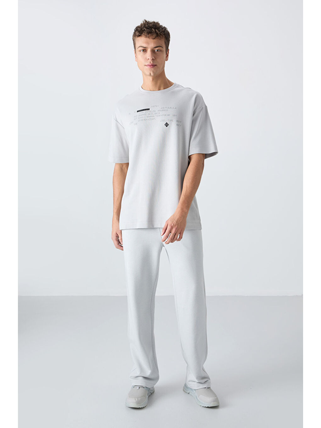 Bej Taş Pamuklu Kalın Yumuşak Dokulu Oversize Fit Baskılı Erkek Tişört - 88326-3