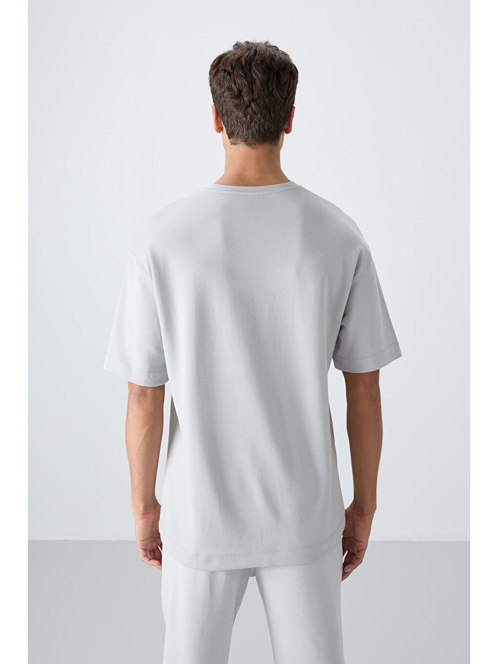 Bej Taş Pamuklu Kalın Yumuşak Dokulu Oversize Fit Baskılı Erkek Tişört - 88326-4