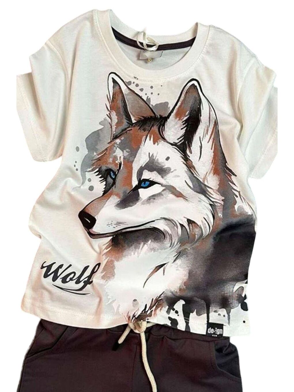 Erkek Çocuk Wolf Yazı ve Digital Baskılı Cepli Siyah Şortlu Takım-1