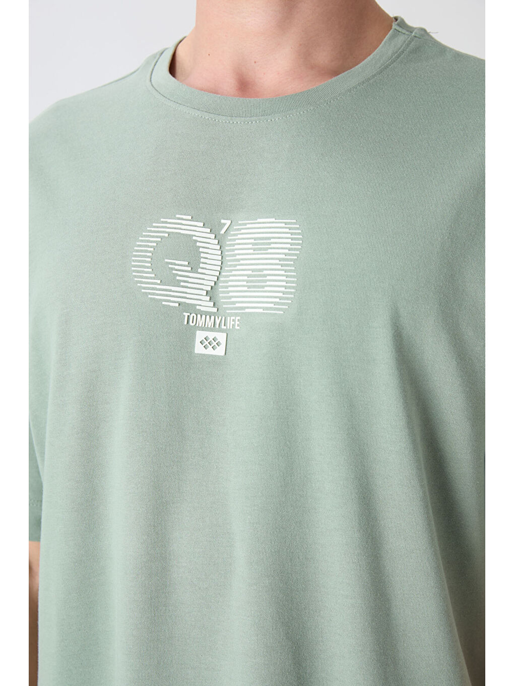 Açık Yeşil Pamuklu Kalın Yumuşak Dokulu Oversize Fit Baskılı Erkek Tişört - 88333-2