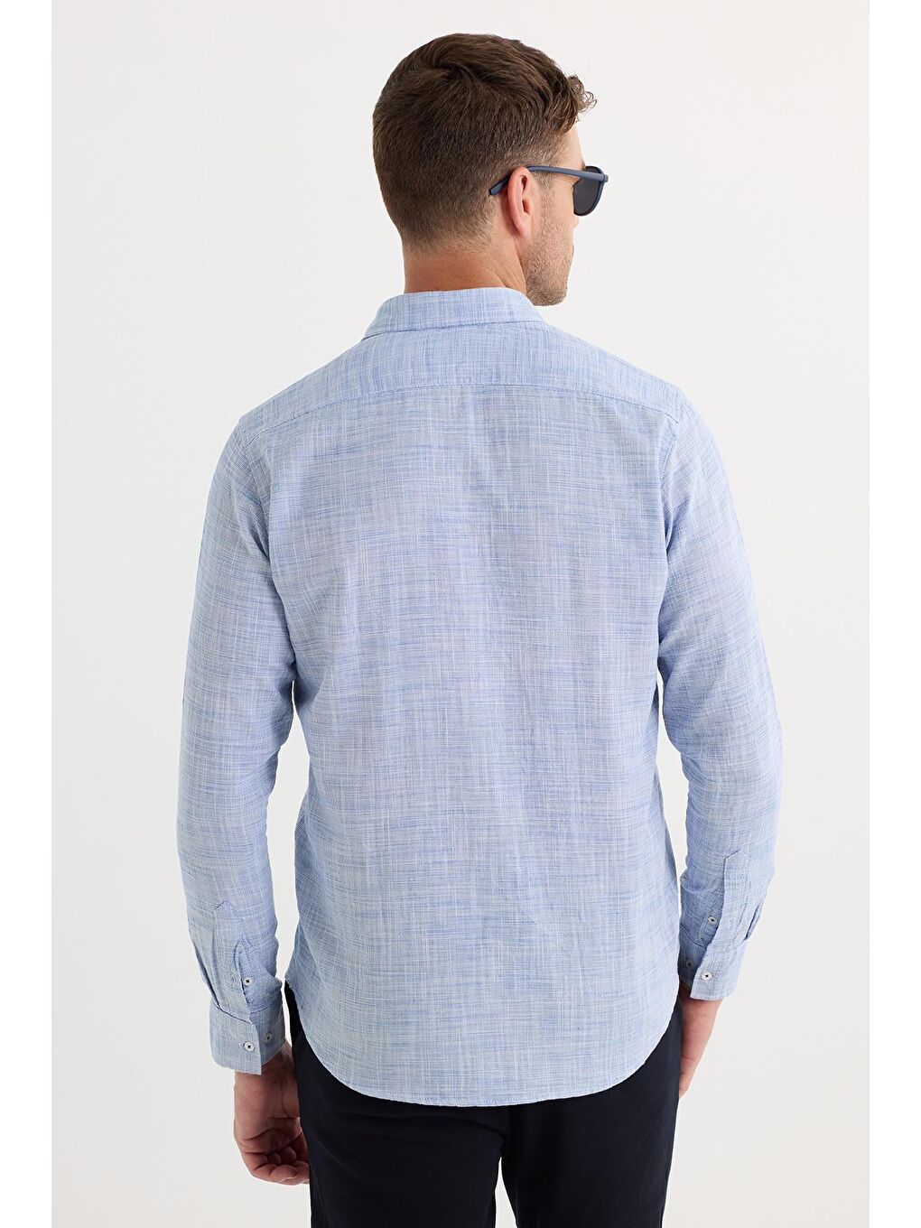 Lacivert Erkek Regular Fit Klasik Kesim Oversize %100 Pamuk Keten Doku Gömlek-6