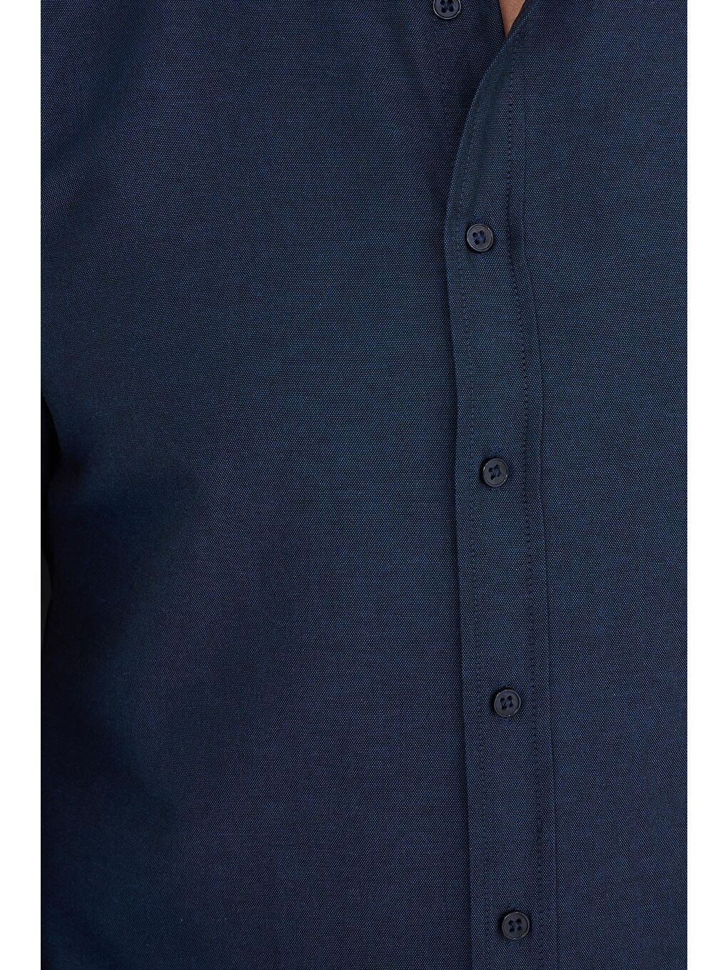 Erkek Slim Fit Dar Kesim Pamuklu Kolay Ütü Lacivert Hakim Yaka Gömlek-5