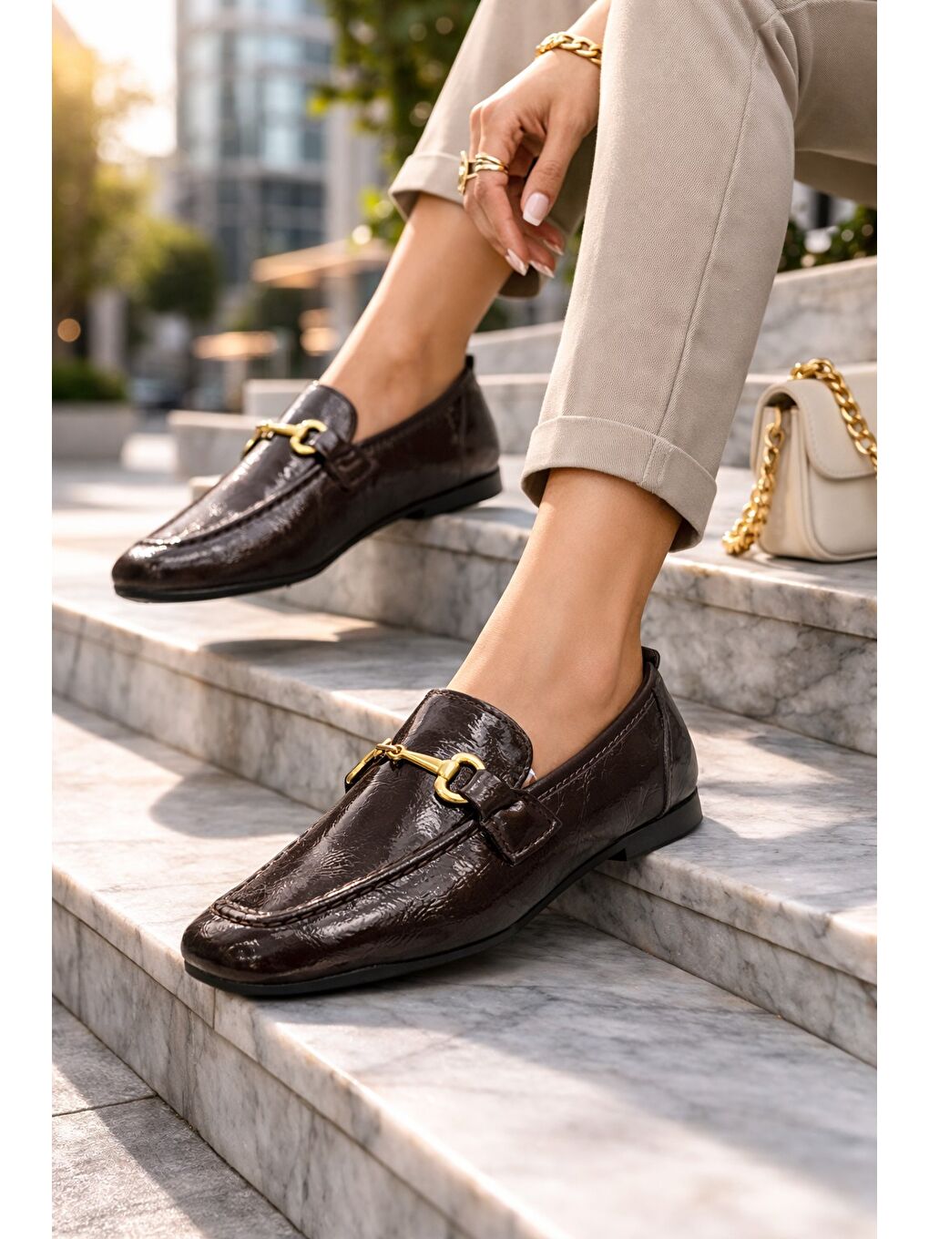 Kahverengi K-311 Rahat Taban Kadın Babet Günlük Rok Ayakkabı Hafif ve Rahat Kalıp