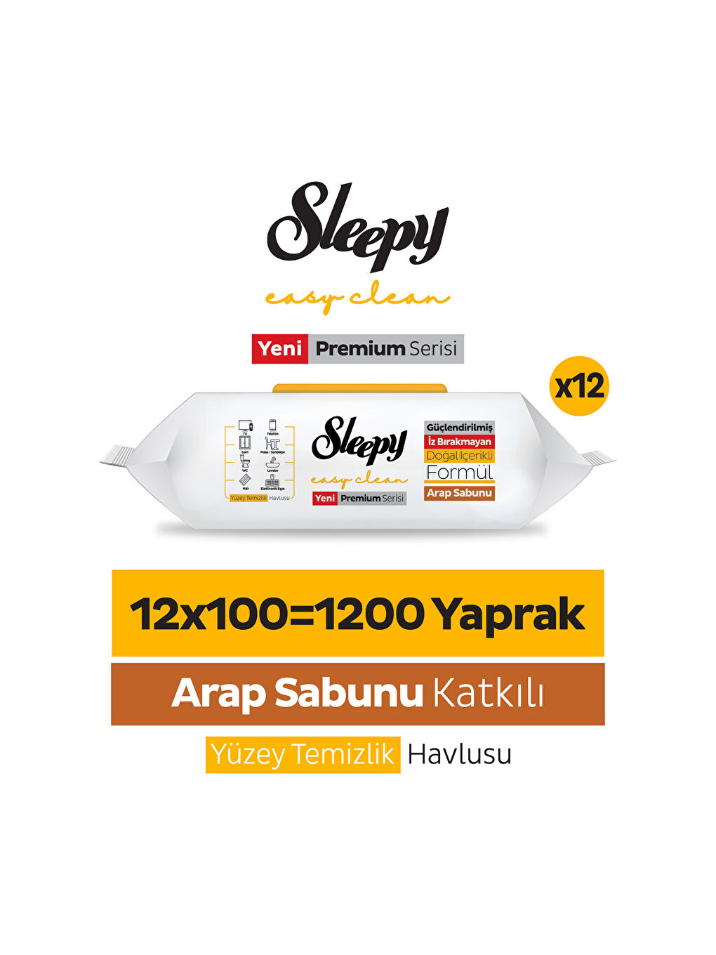 Easy Clean Premium Arap Sabunu Katkılı Yüzey Temizlik Havlusu Mendili 12x100 (1200 Yaprak)