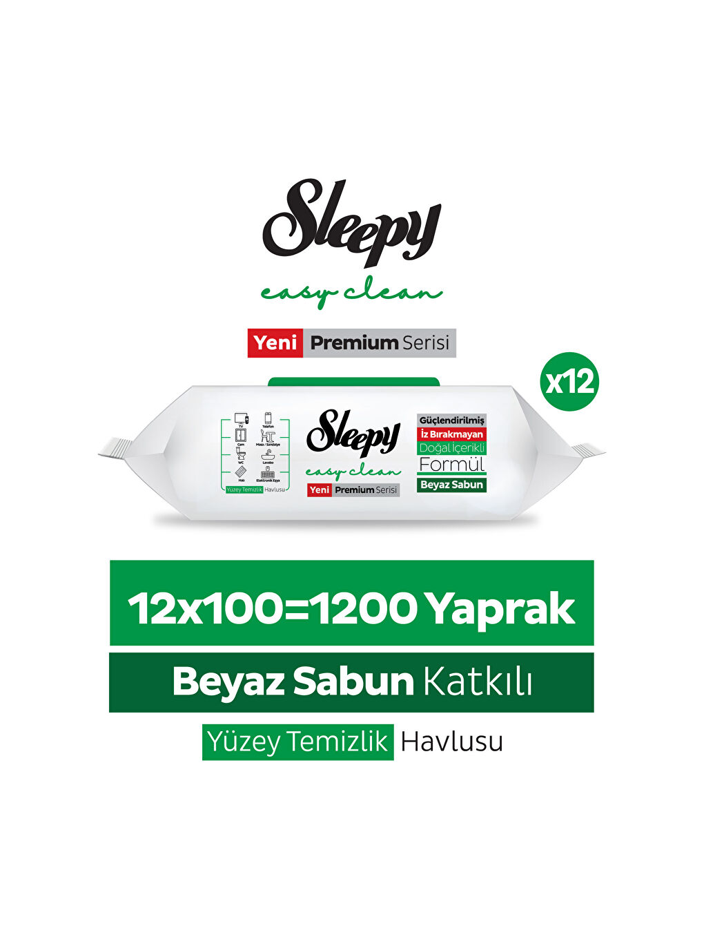Easy Clean Premium Beyaz Sabun Katkılı Yüzey Temizlik Havlusu Mendili 12x100 (1200 Yaprak)