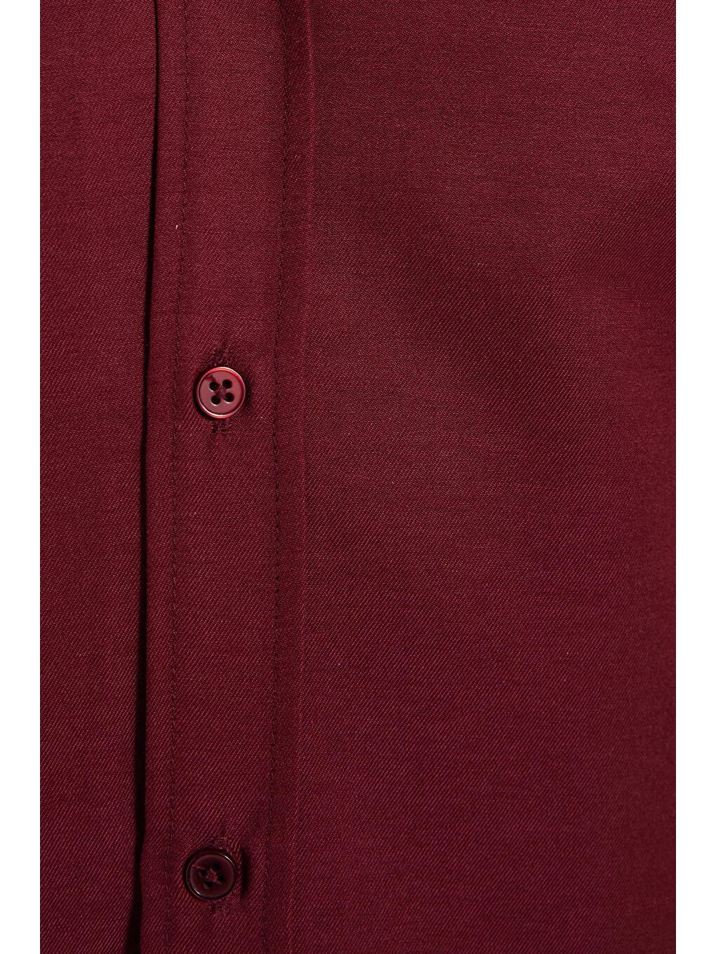 Bordo Slim Fit Uzun Kollu Düğmeli Yaka Pamuklu Kolay Ütü Düz Erkek Gömlek-4