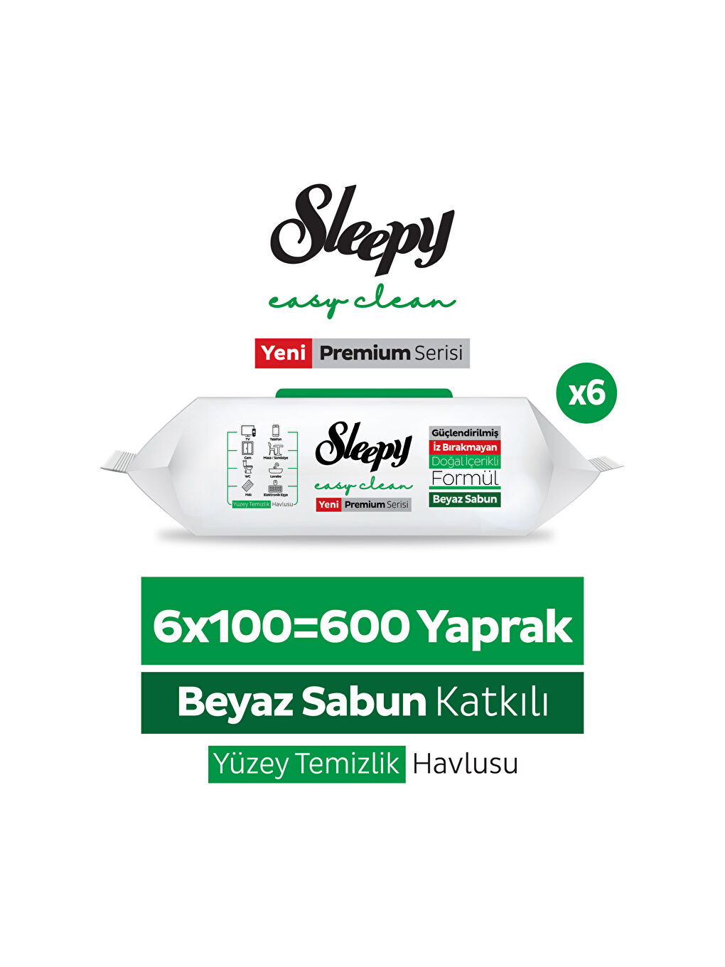 Easy Clean Premium Beyaz Sabun Katkılı Yüzey Temizlik Havlusu Mendili 6x100 (600 Yaprak)