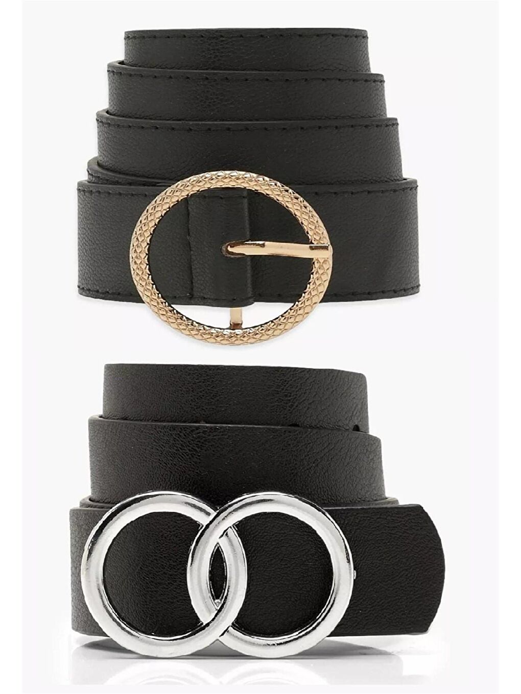 Siyah 2 li Gümüş-Gold Yılan Desenli Kemer