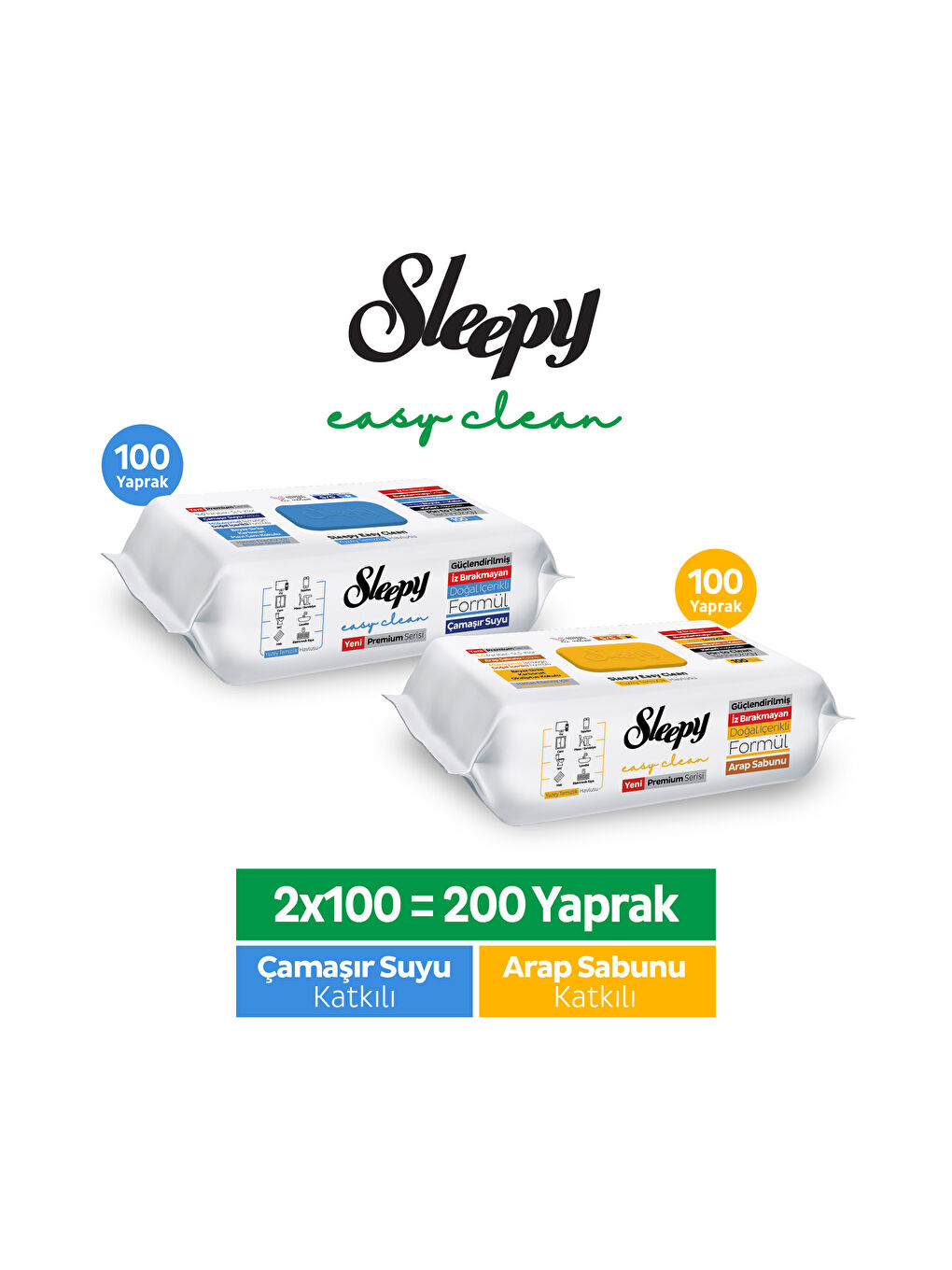 Easy Clean Premium Arap Sabunu+Çamaşır Suyu Yüzey Temizlik Havlusu Mendili 100+100 (200 Yaprak)