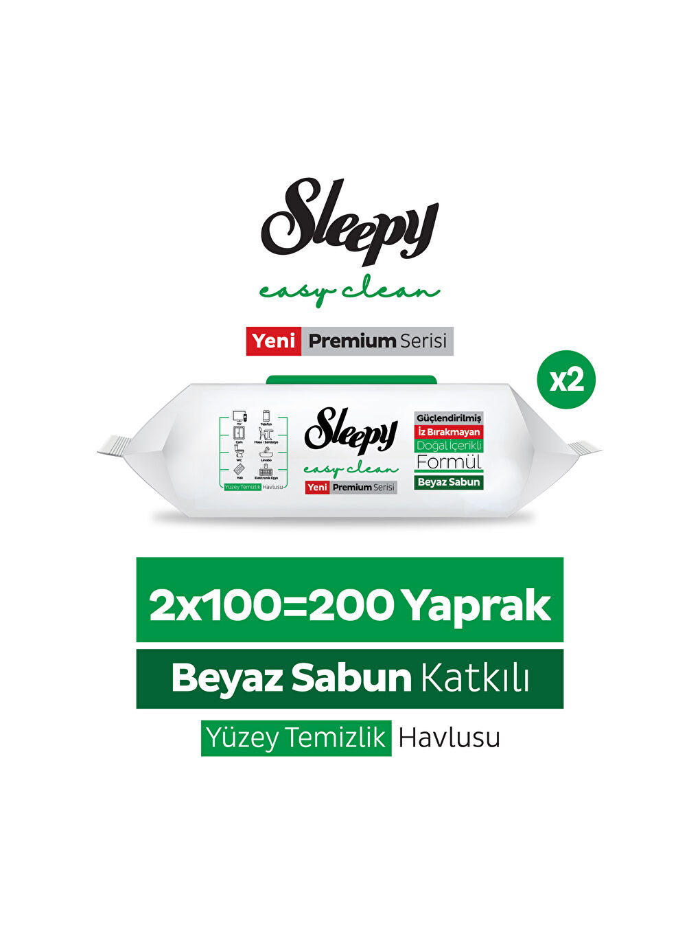 Easy Clean Premium Beyaz Sabun Katkılı Yüzey Temizlik Havlusu Mendili 2x100 (200 Yaprak)