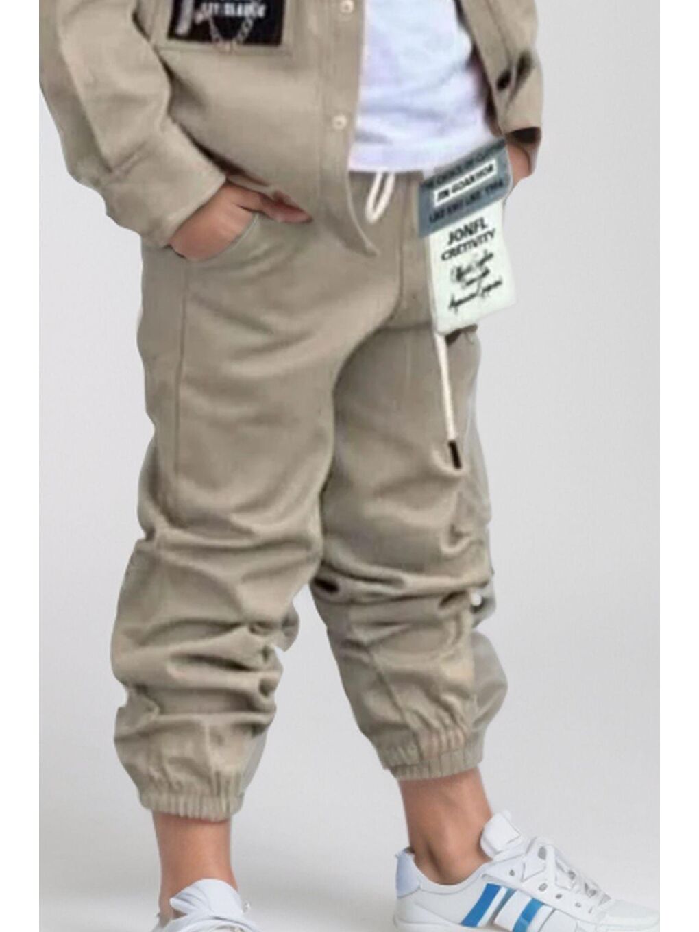 Erkek Çocuk Cıtcıt Düğme Detaylı Gömlek Yaka Ceket Penye Tişört Ekru Eşofman Takım-4