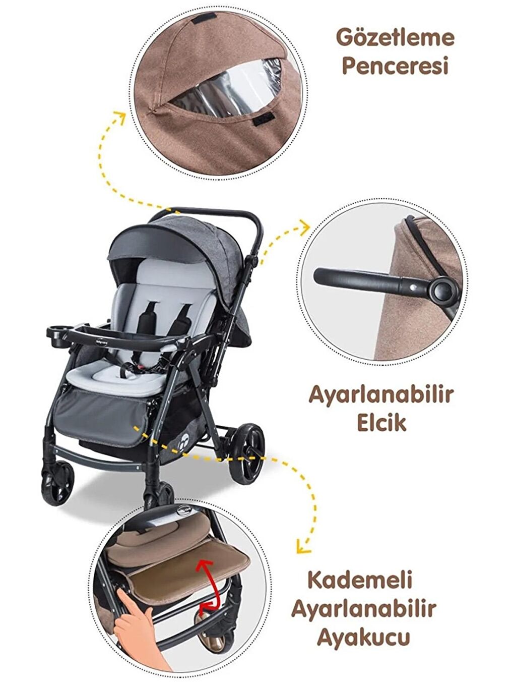 Combo Maxi Pro Çift Yönlü Bebek Arabası - Gri Standart-2