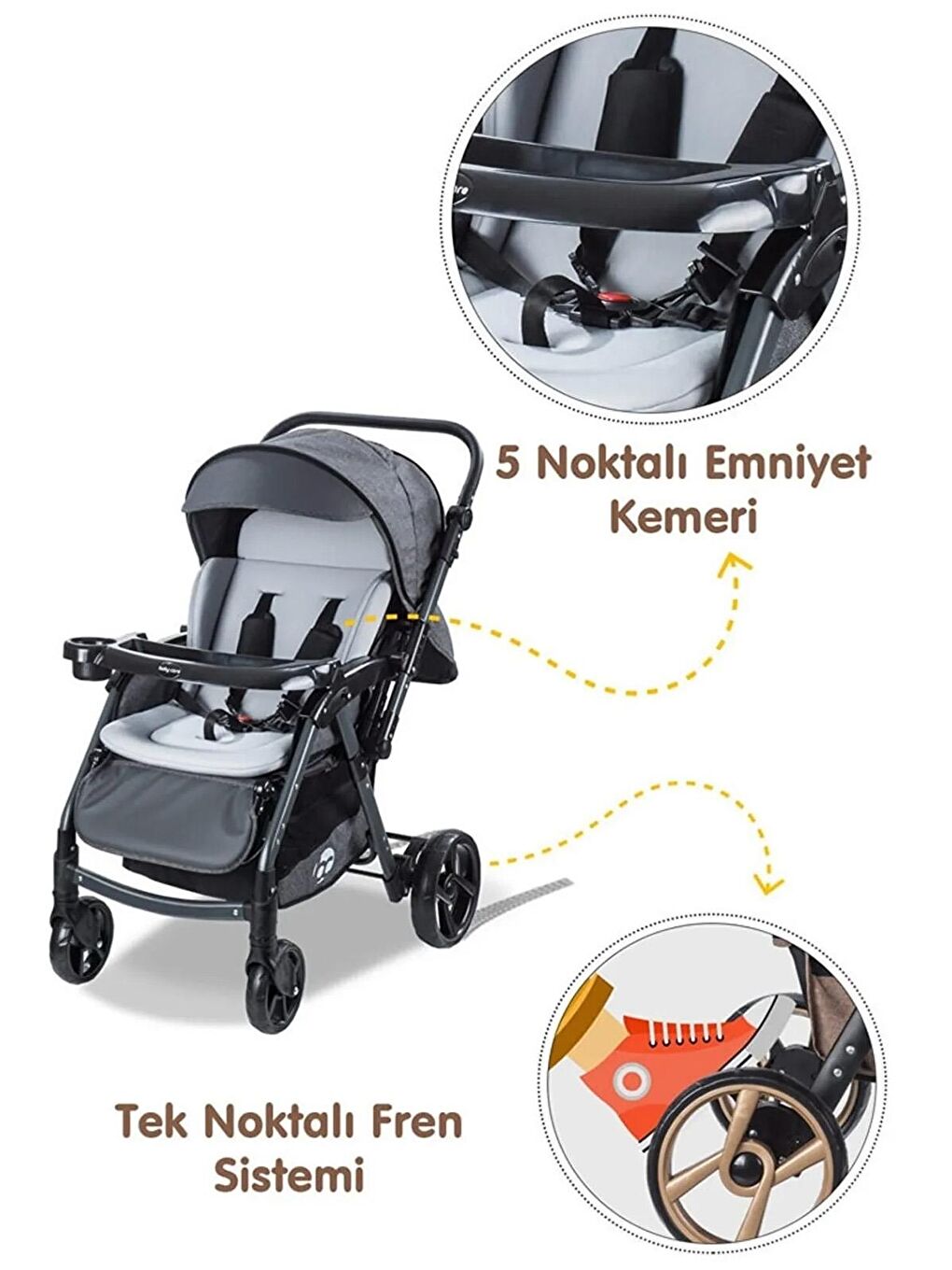 Combo Maxi Pro Çift Yönlü Bebek Arabası - Gri Standart-3