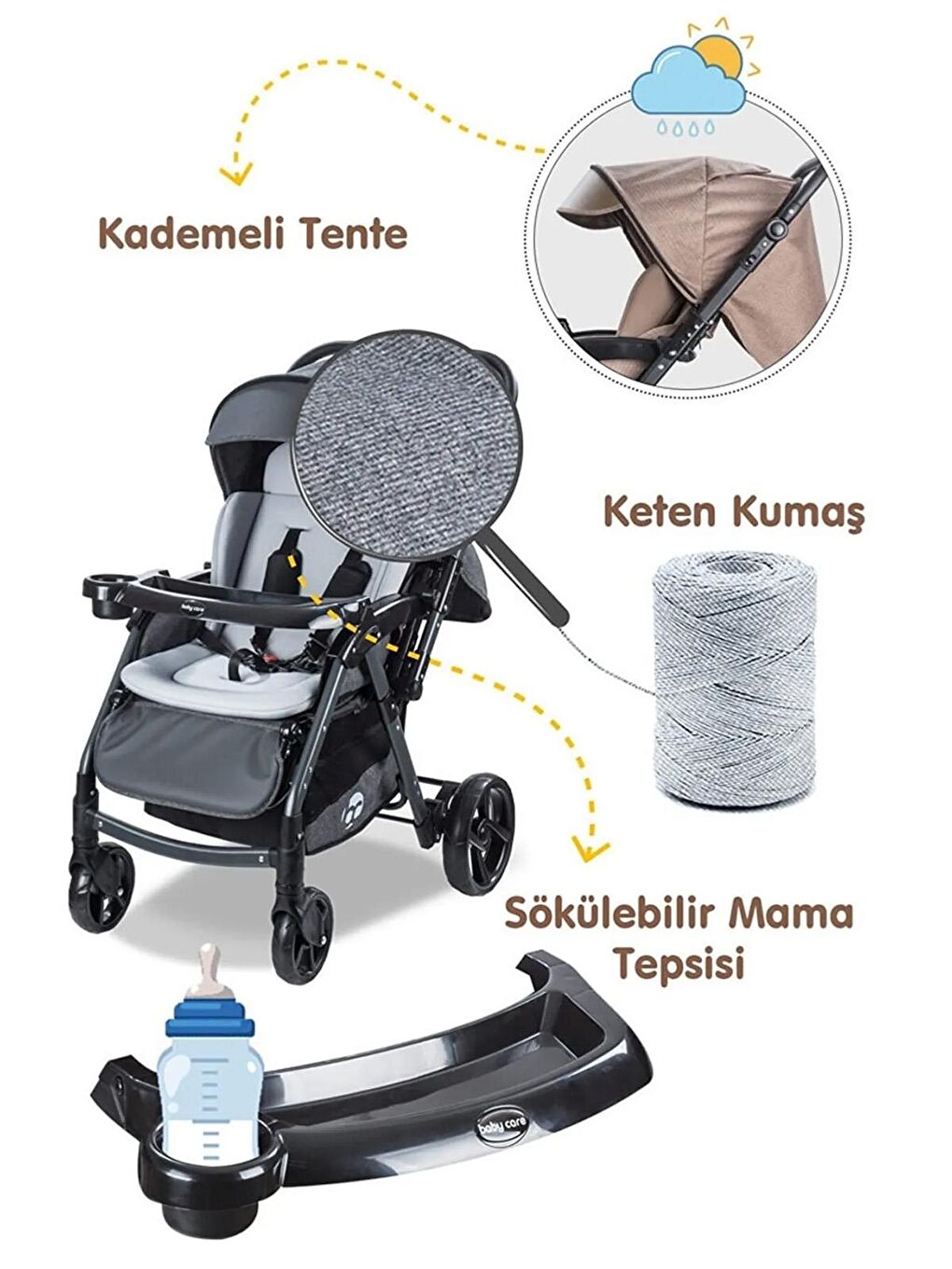 Combo Maxi Pro Çift Yönlü Bebek Arabası - Gri Standart-5