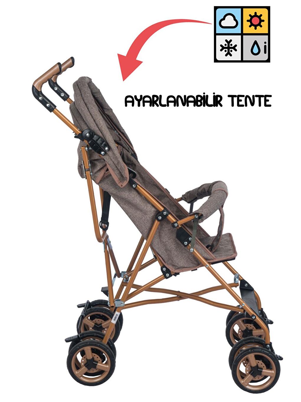 Baston Puset Bebek Arabası - Kahverengi Standart-1