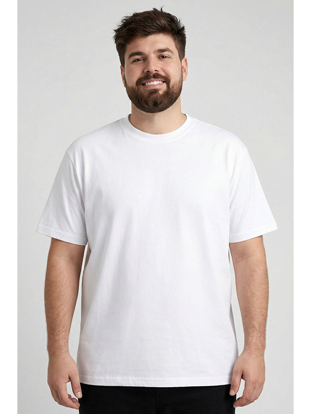 Beyaz Basic Kısa Kol O Yaka  Erkek Büyük Beden Tişört - 88072-2