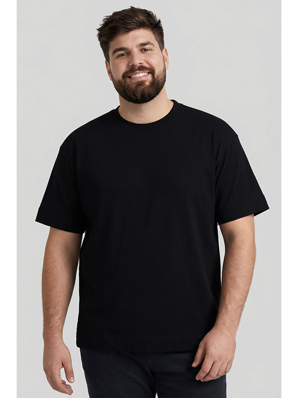 Siyah Basic Kısa Kol O Yaka  Erkek Büyük Beden Tişört - 88072-2