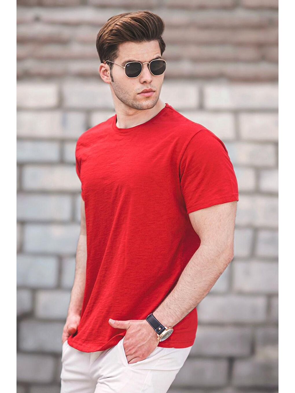 Erkek Kırmızı Basic %100 Pamuk Tişört 5268