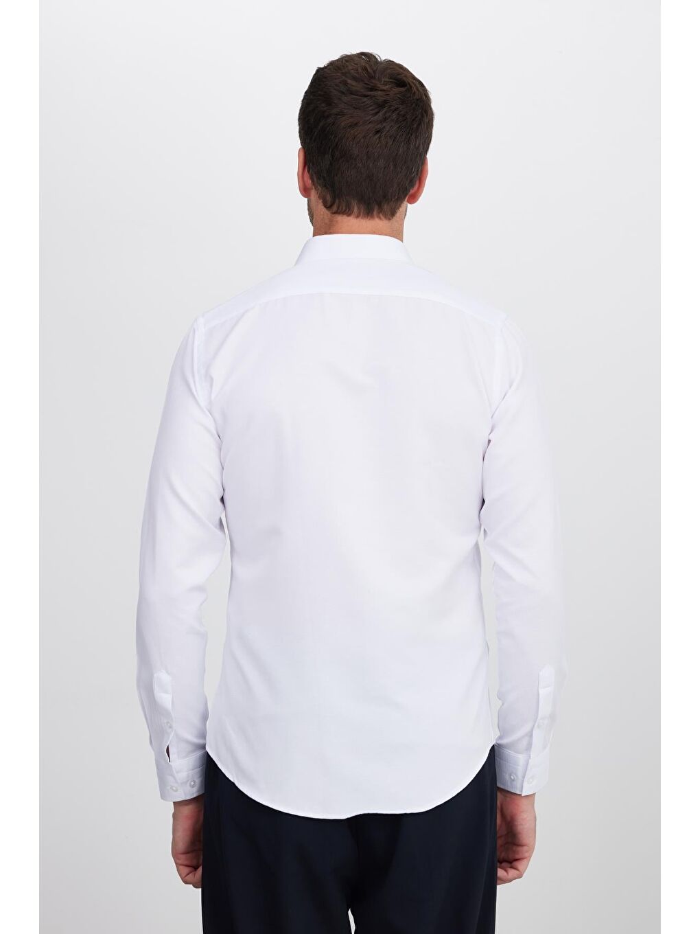 Beyaz Slim Fit Uzun Kollu Düğmeli Yaka Pamuklu Kolay Ütü Düz Erkek Gömlek-6