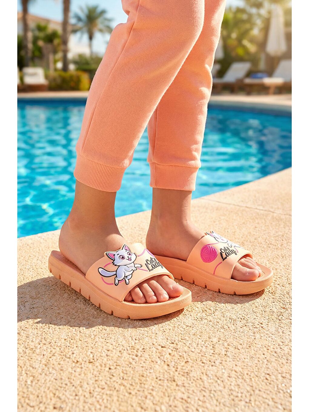Pembe Kız Çocuk Yazlık Lady PU Rahat Taban Ev Banyo Havuz Plaj Terlik